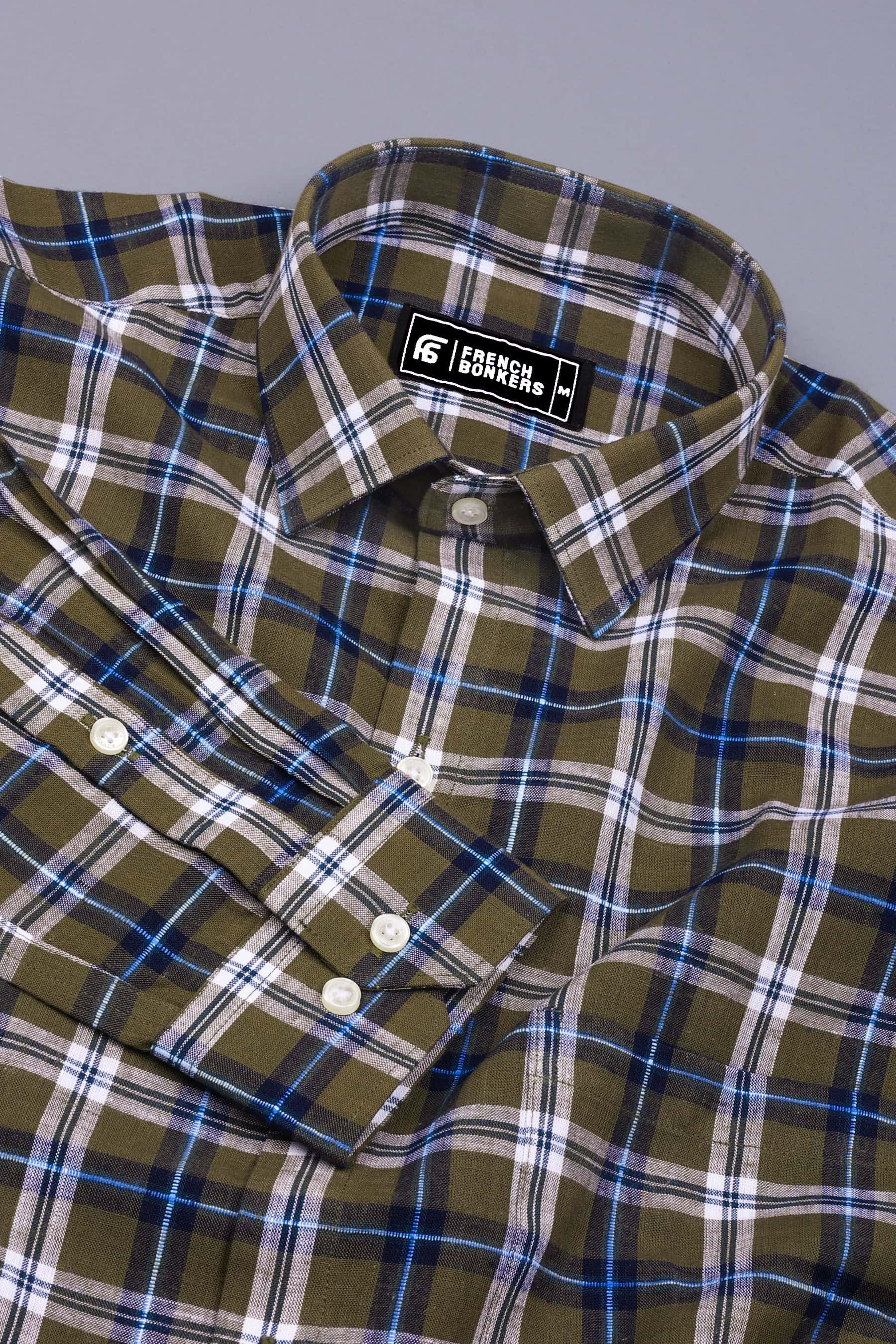 Green With Multicolor Check Cotton Shirt