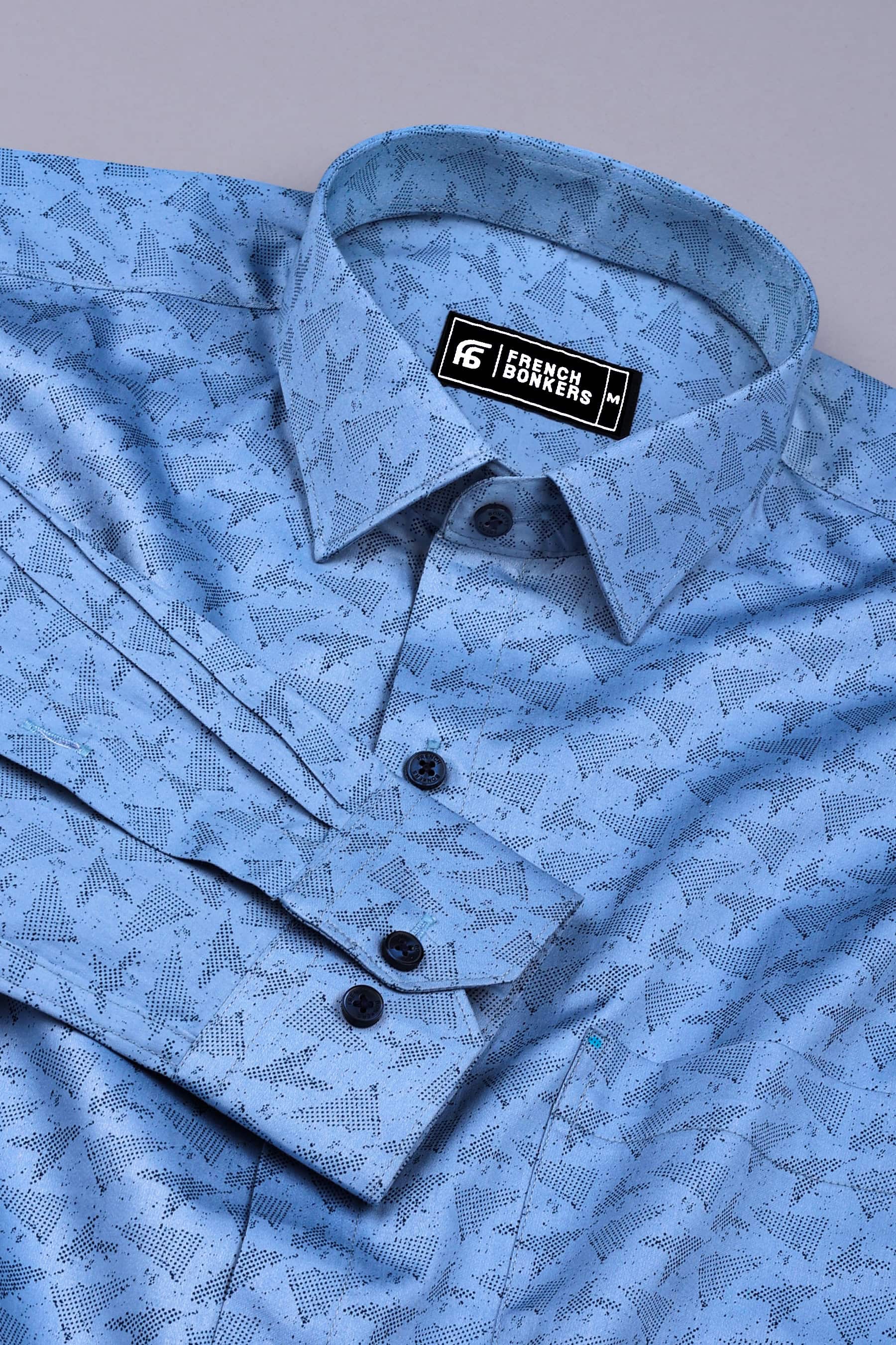 Sky Blue with Navy Blue Sprinkal Printed Cotton Shirt