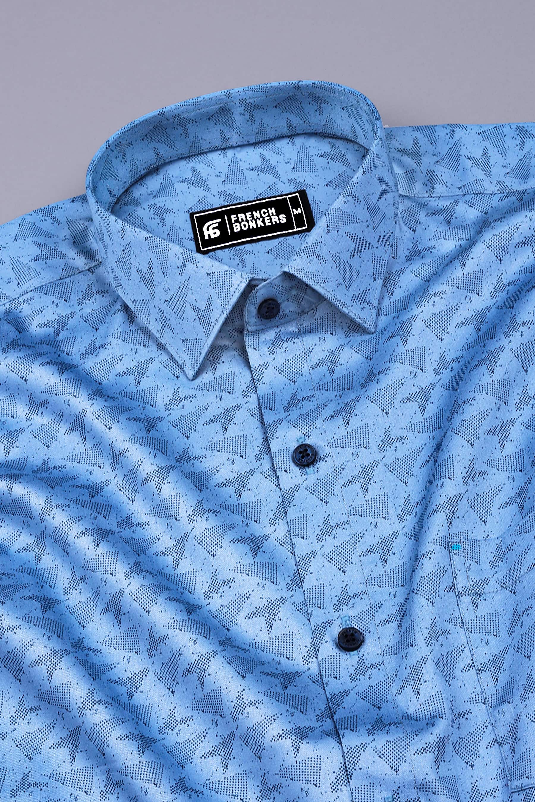Sky Blue with Navy Blue Sprinkal Printed Cotton Shirt
