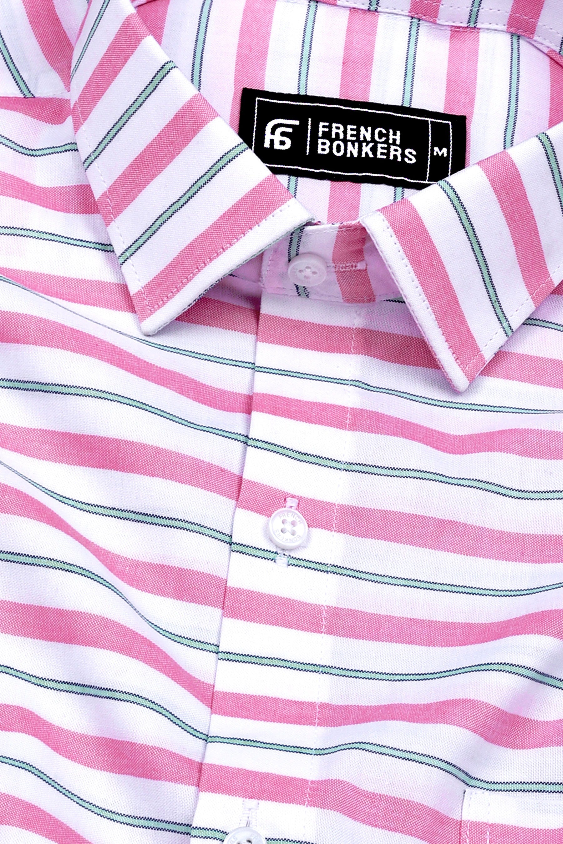 White With Pink And Green Weft Stripe Shirt