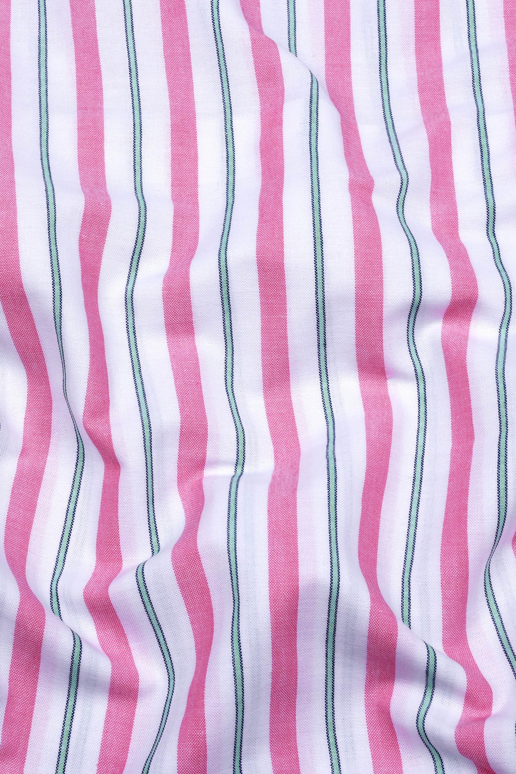 White With Pink And Green Weft Stripe Shirt
