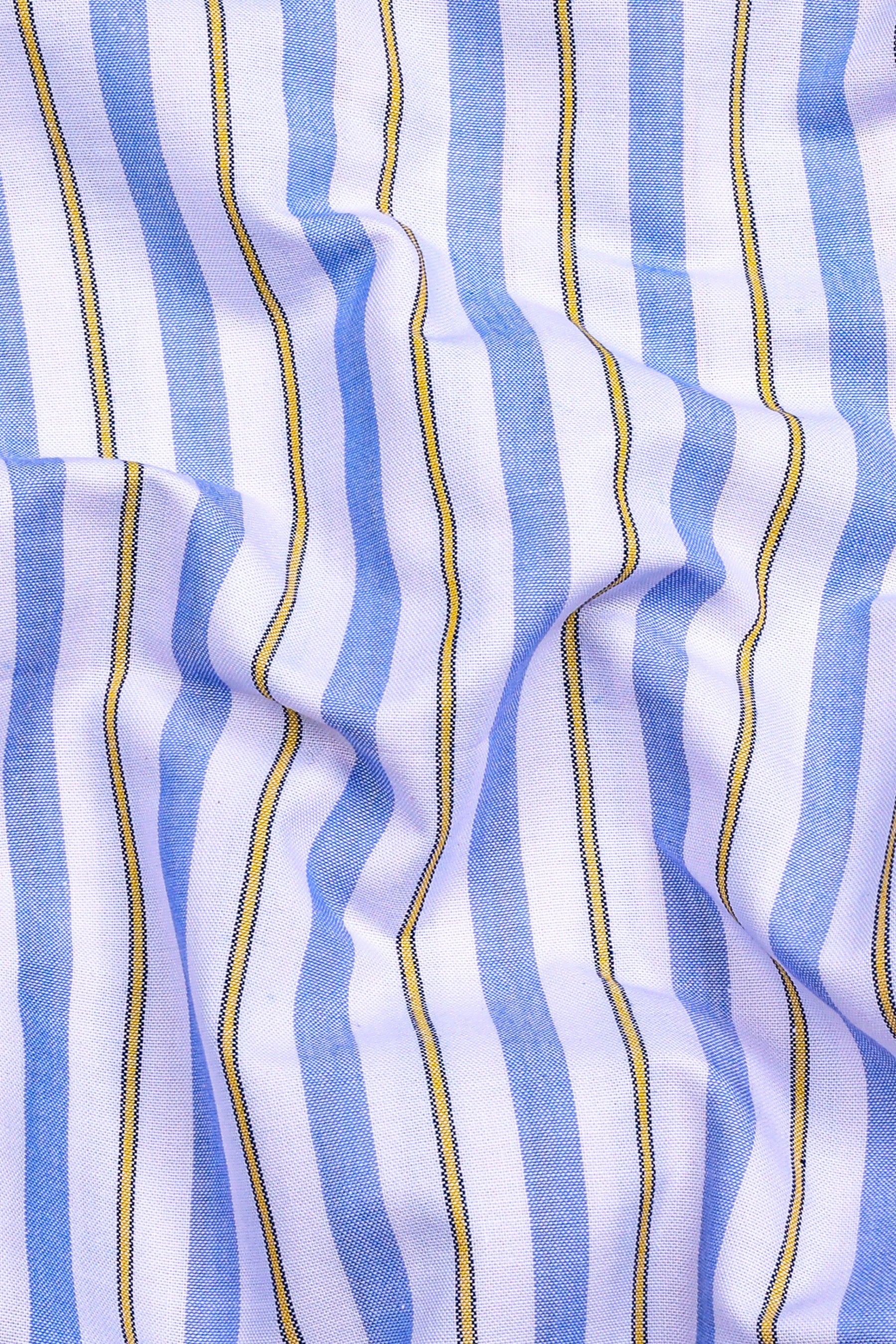 White With Blue And Yellow Weft Stripe Shirt