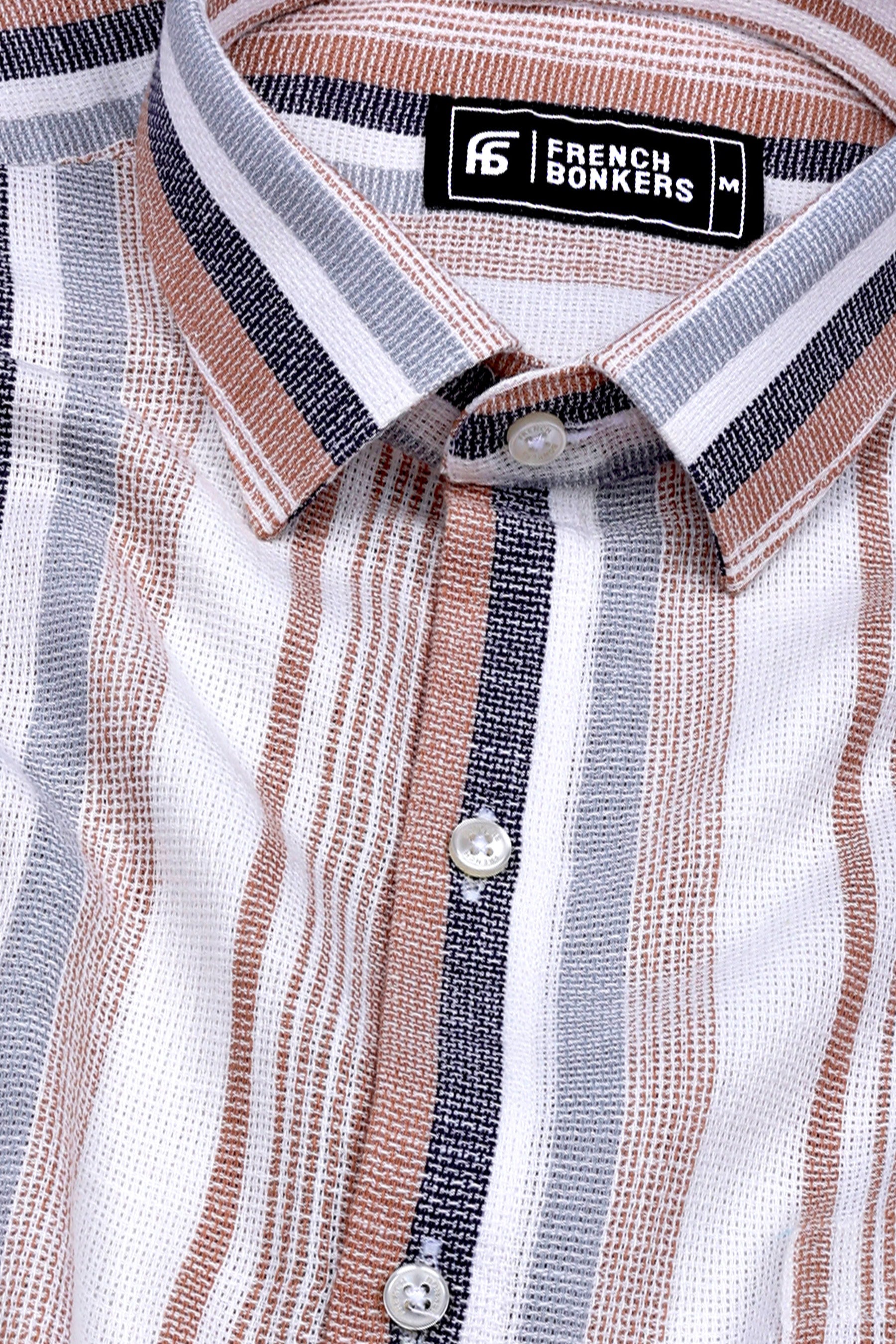 White With Cream Dobby Stripe Cotton Shirt