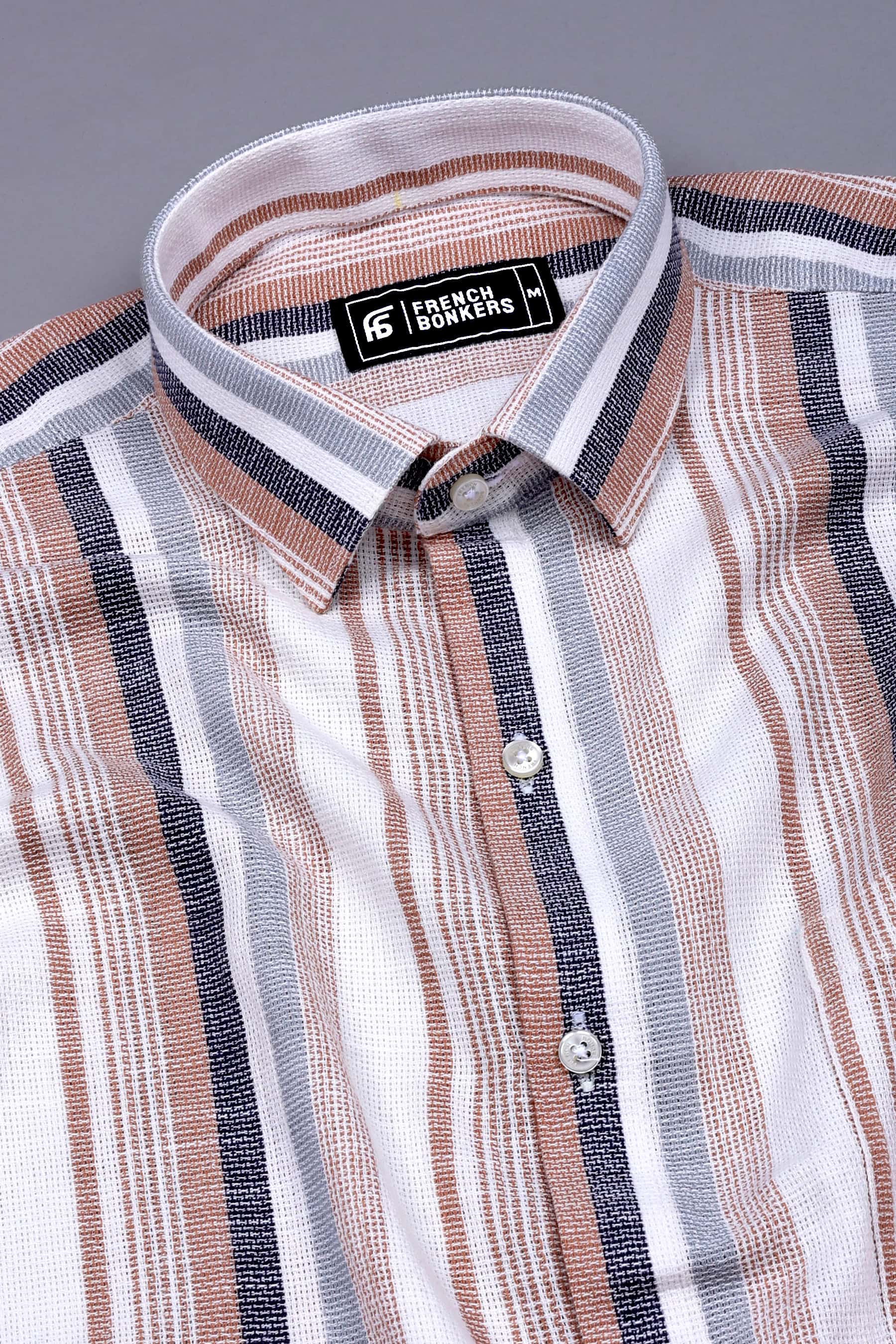 White With Cream Dobby Stripe Cotton Shirt
