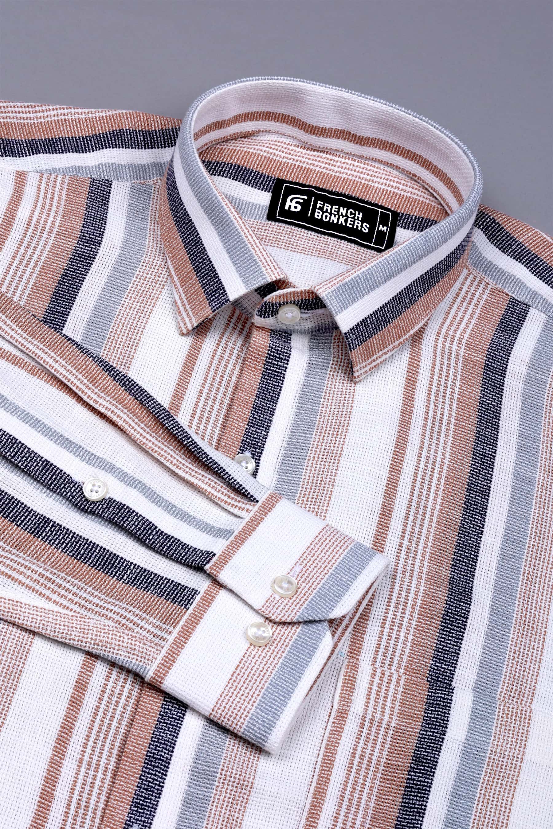 White With Cream Dobby Stripe Cotton Shirt