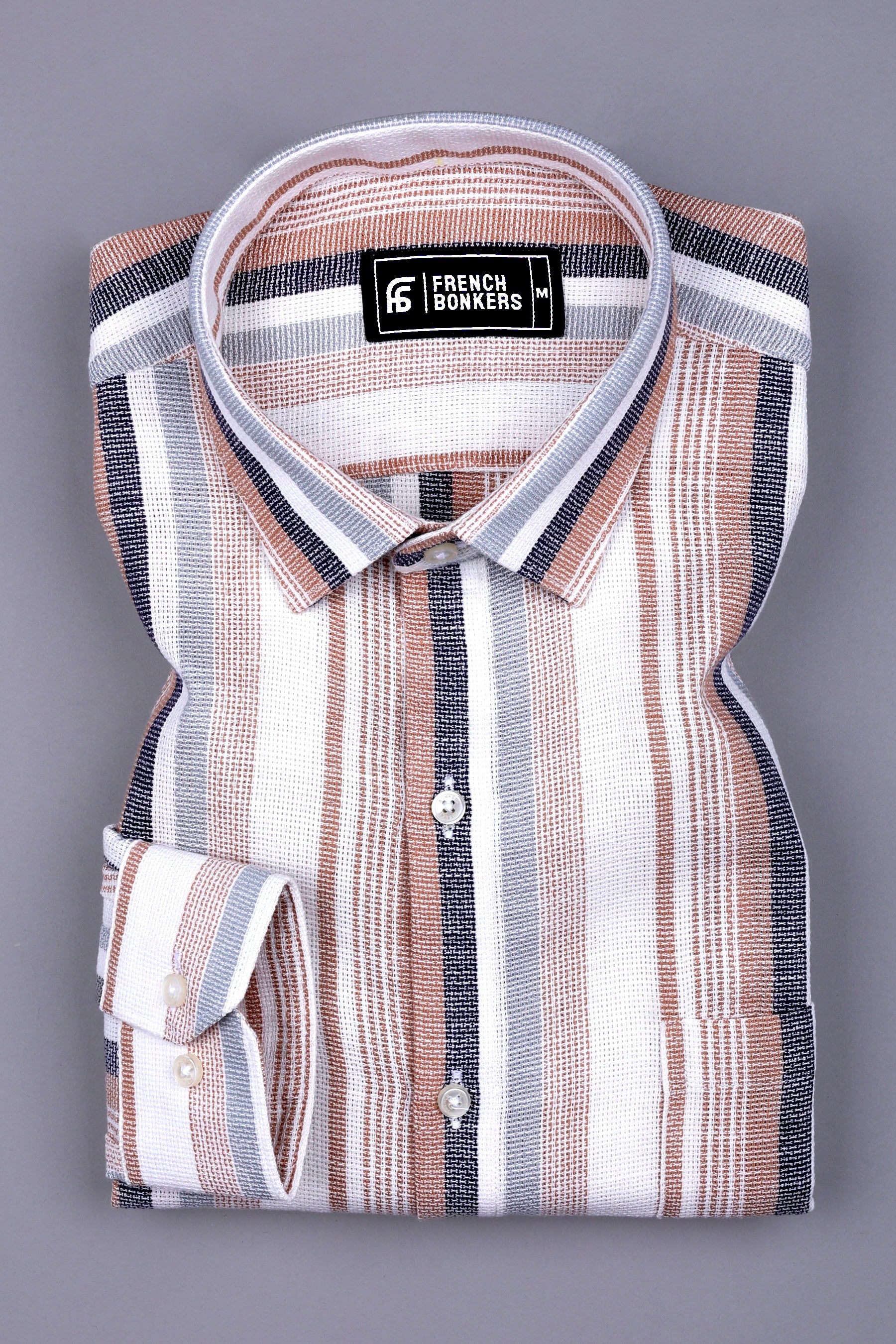 White With Cream Dobby Stripe Cotton Shirt