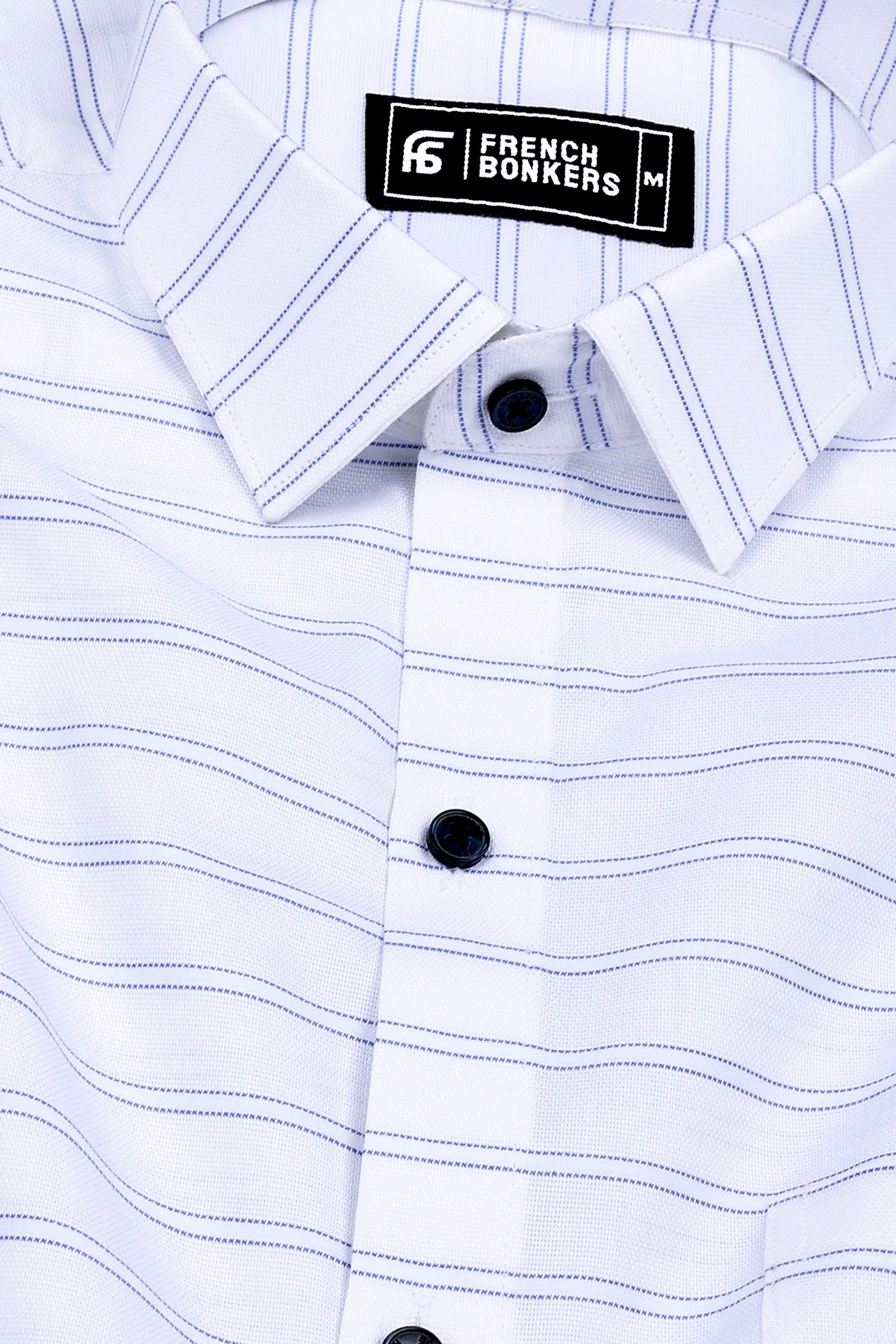 White With Blue Arglye Weft Stripe Shirt