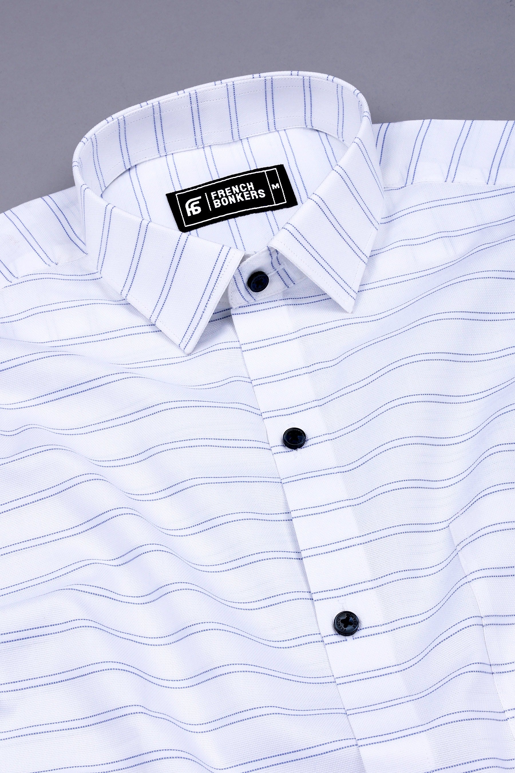White With Blue Arglye Weft Stripe Shirt