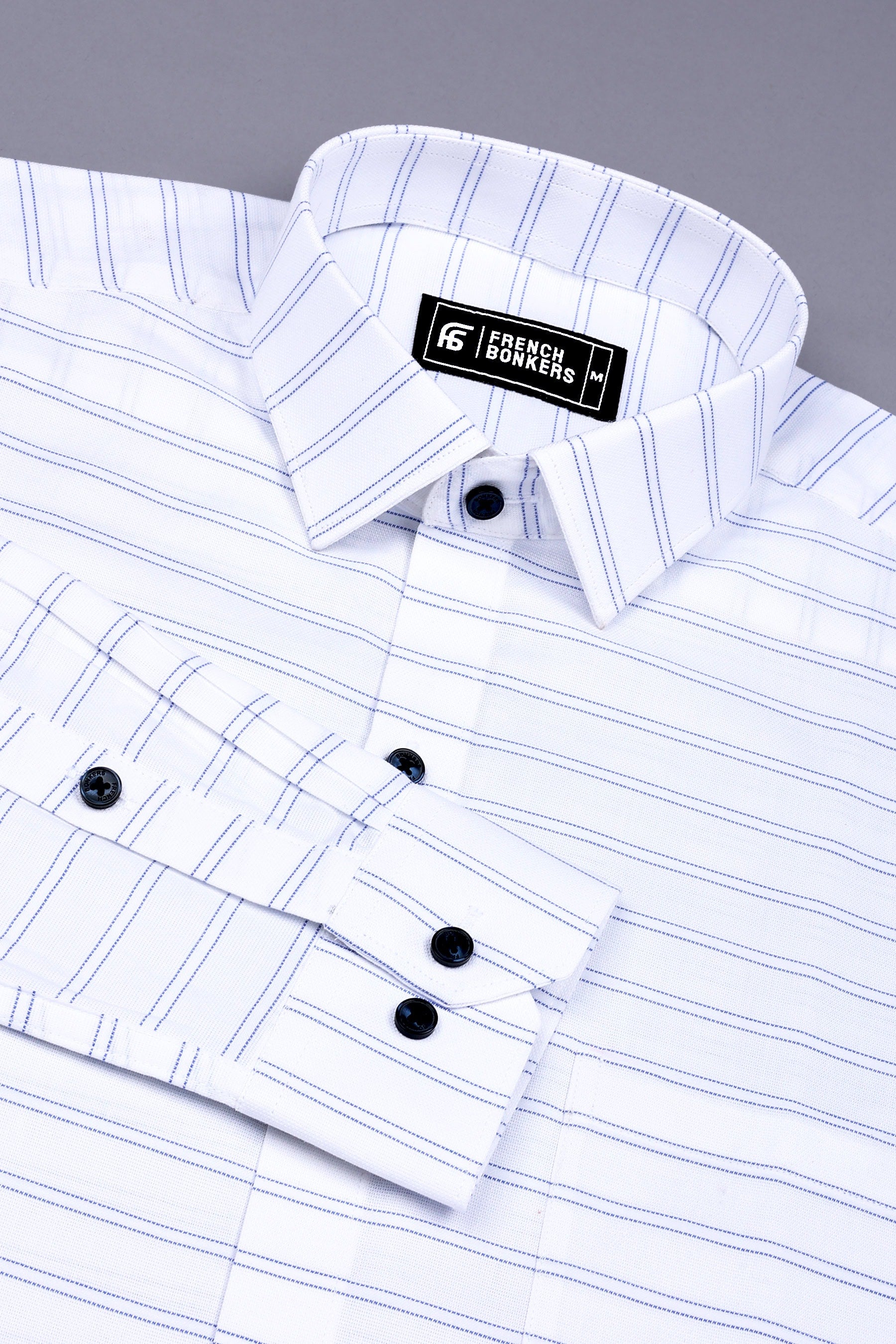 White With Blue Arglye Weft Stripe Shirt