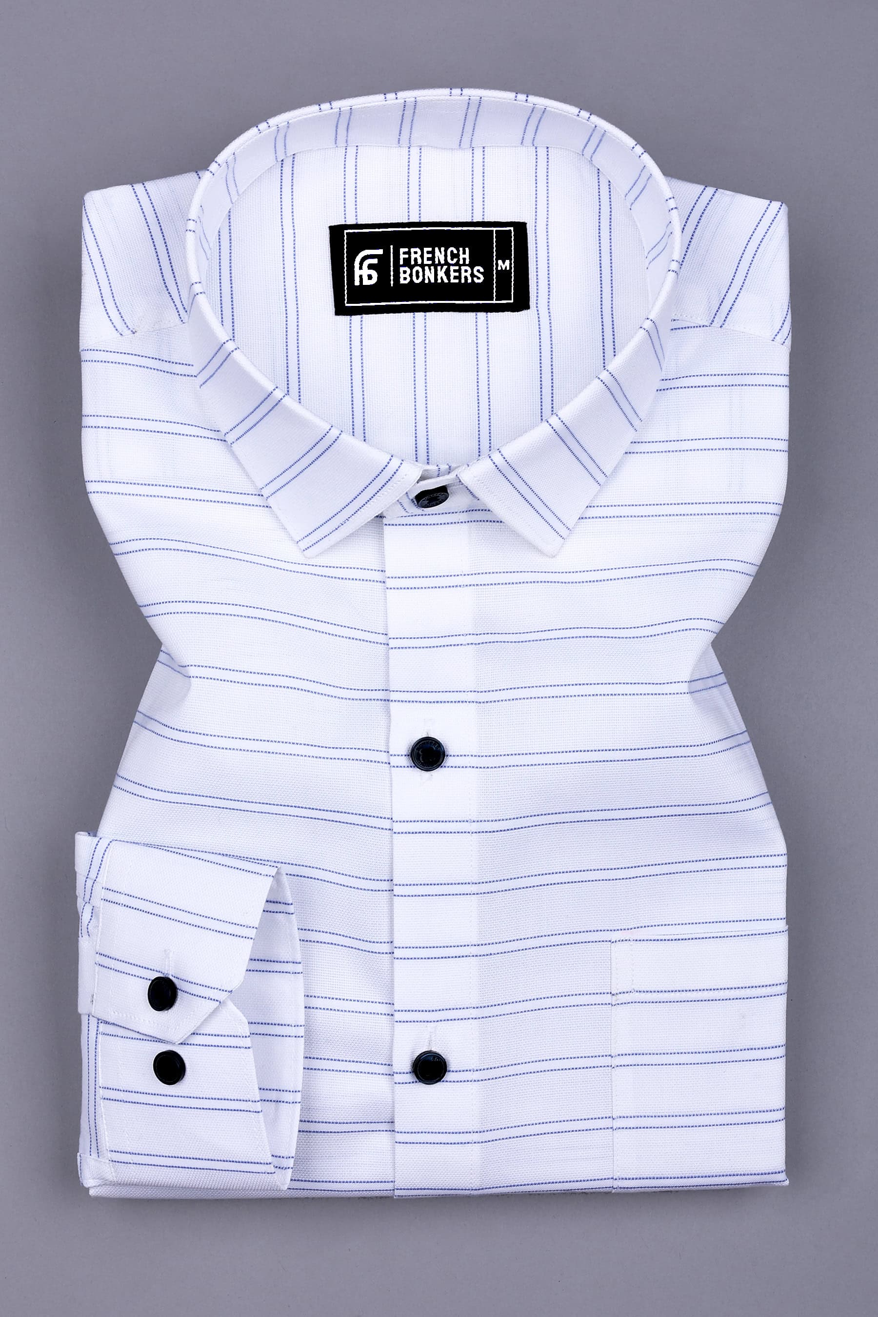 White With Blue Arglye Weft Stripe Shirt