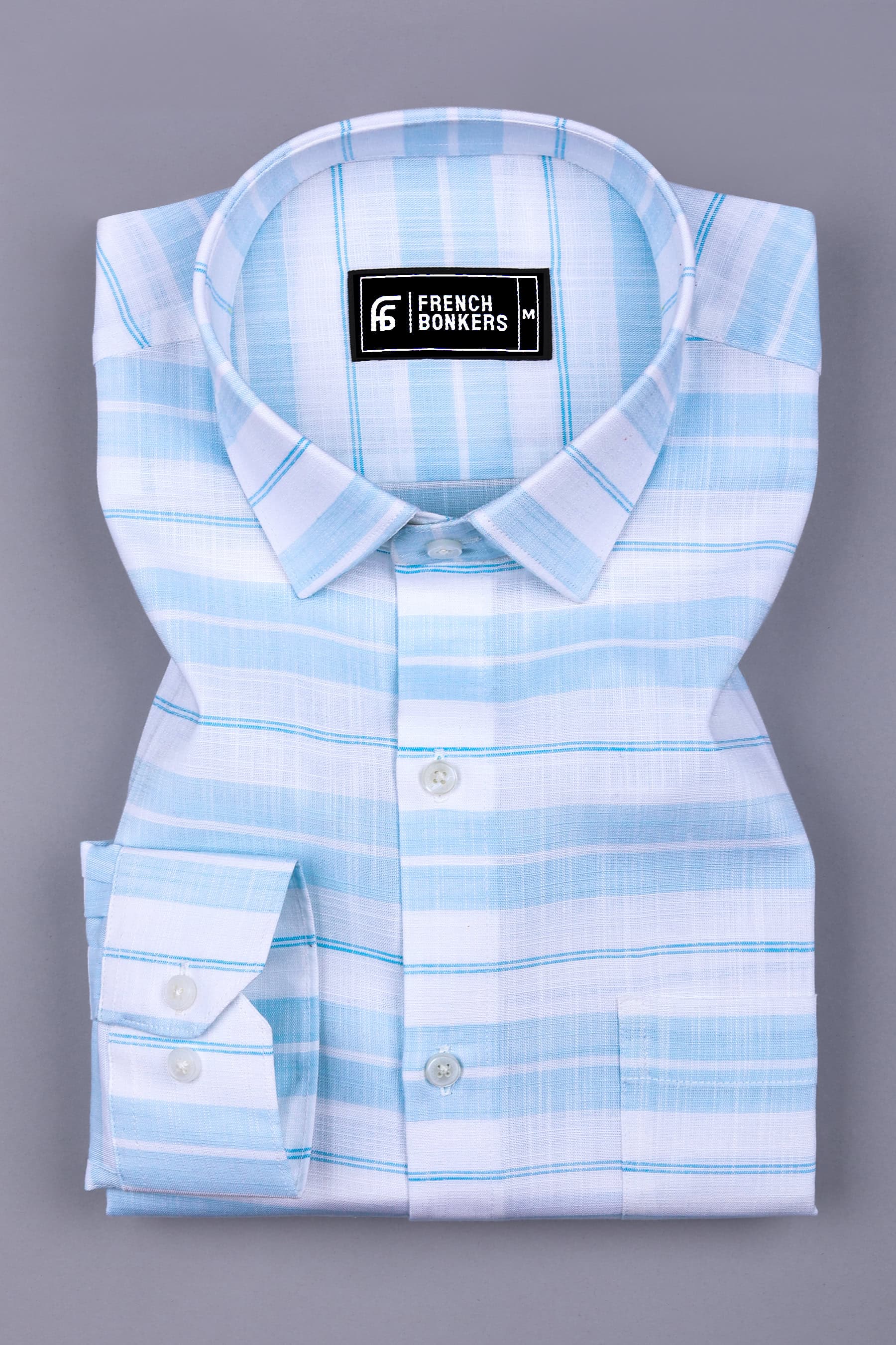 Sea Blue With White Stripe Amsler Cotton Shirt