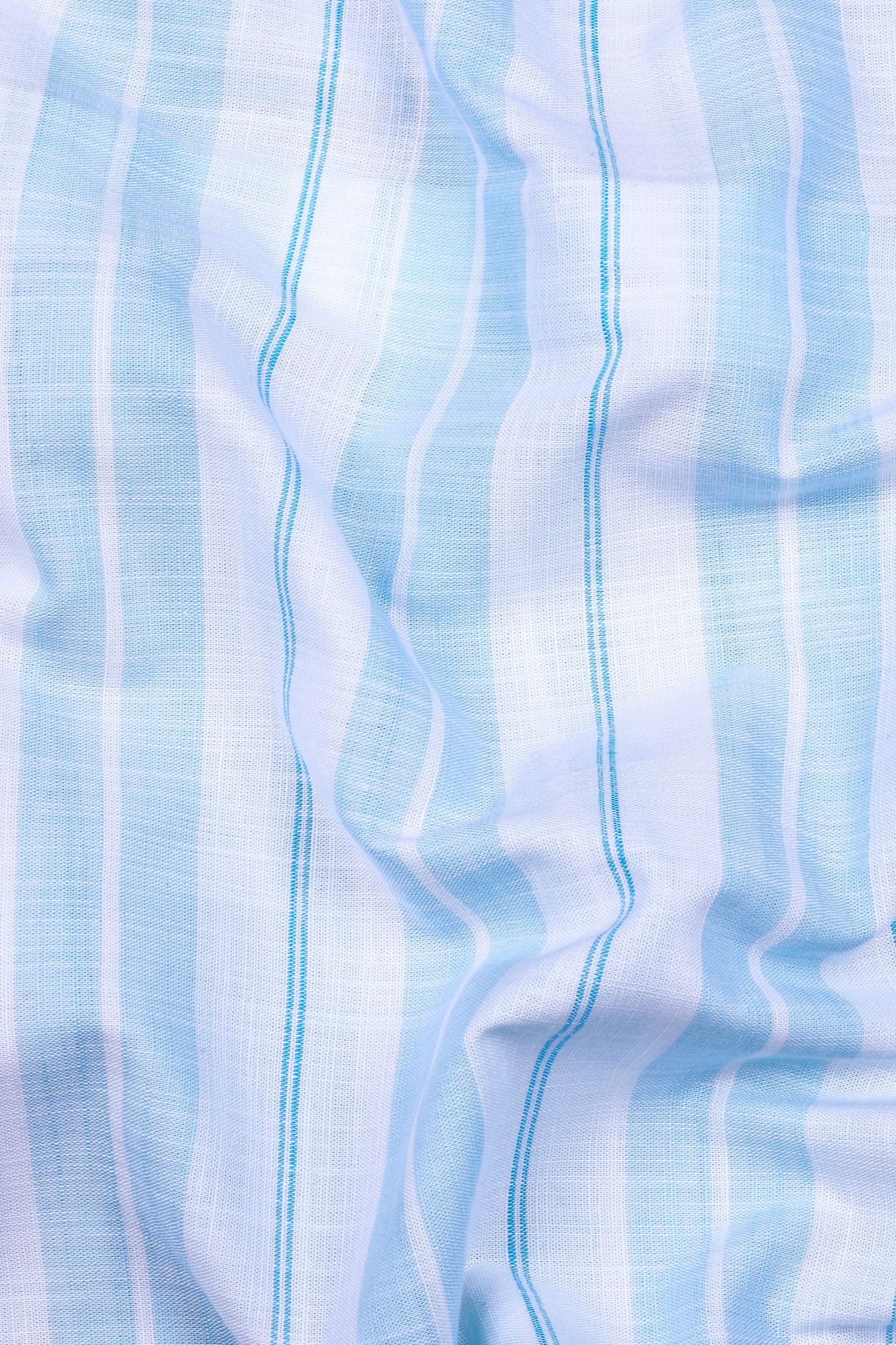 Sea Blue With White Stripe Amsler Cotton Shirt