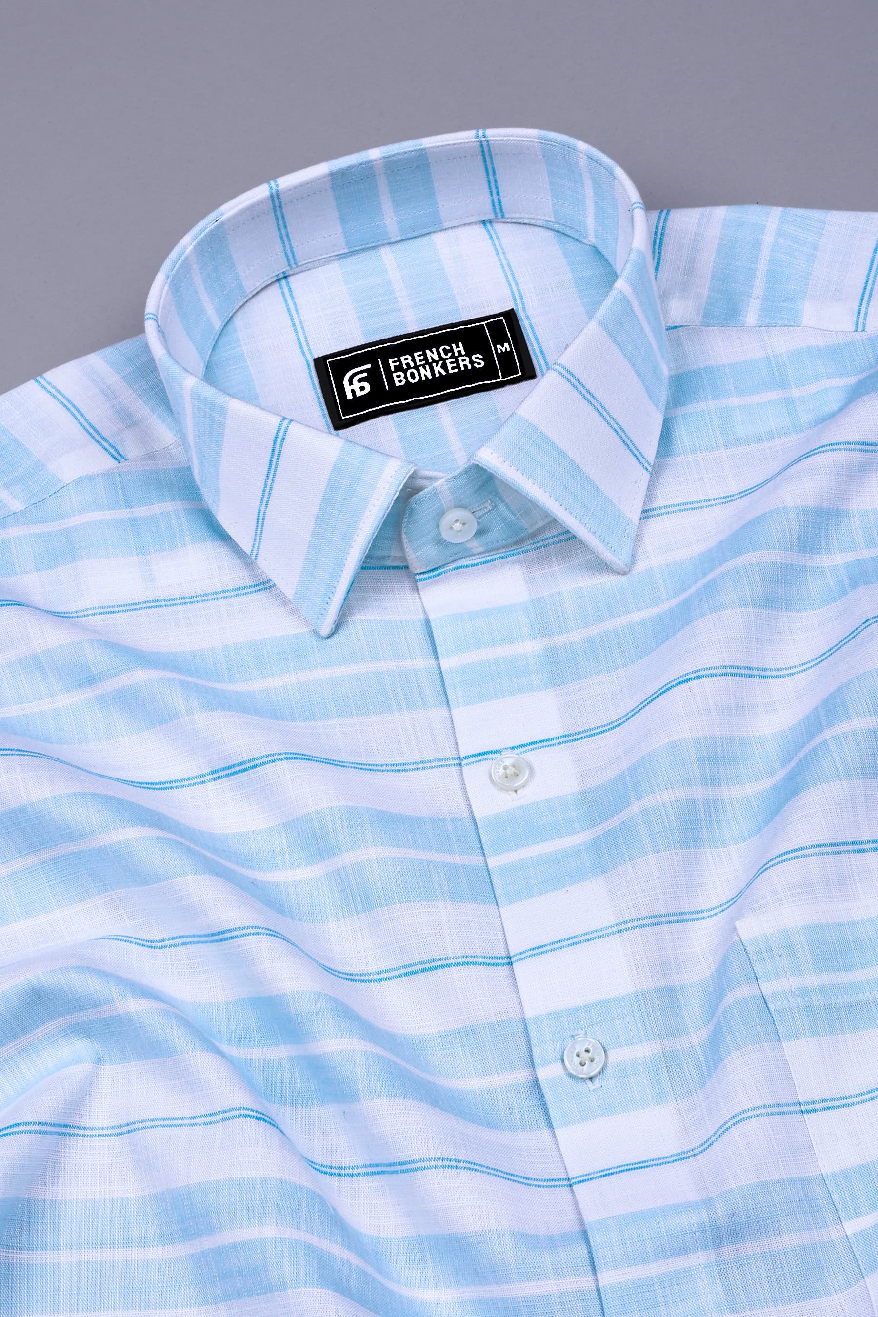 Sea Blue With White Stripe Amsler Cotton Shirt