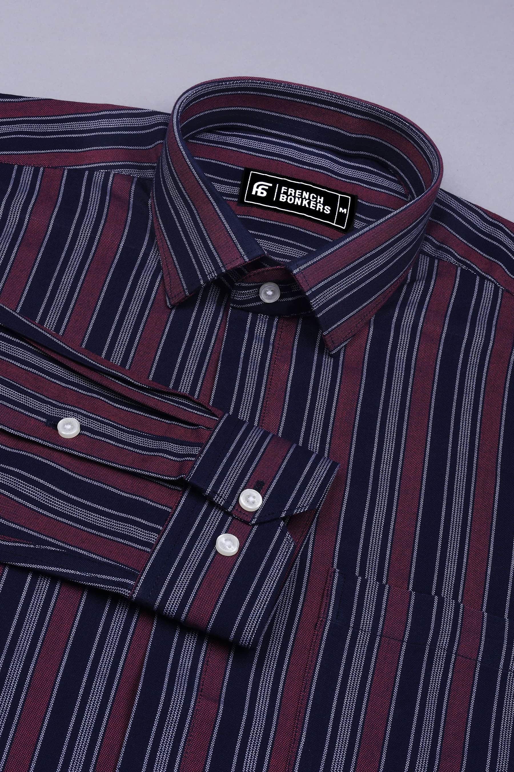 Navyblue With Red And White Stripe Cotton Shirt