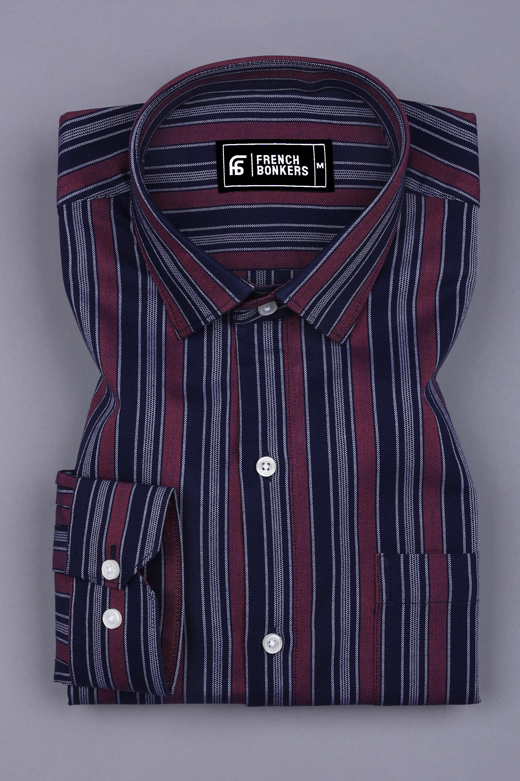 Navyblue With Red And White Stripe Cotton Shirt