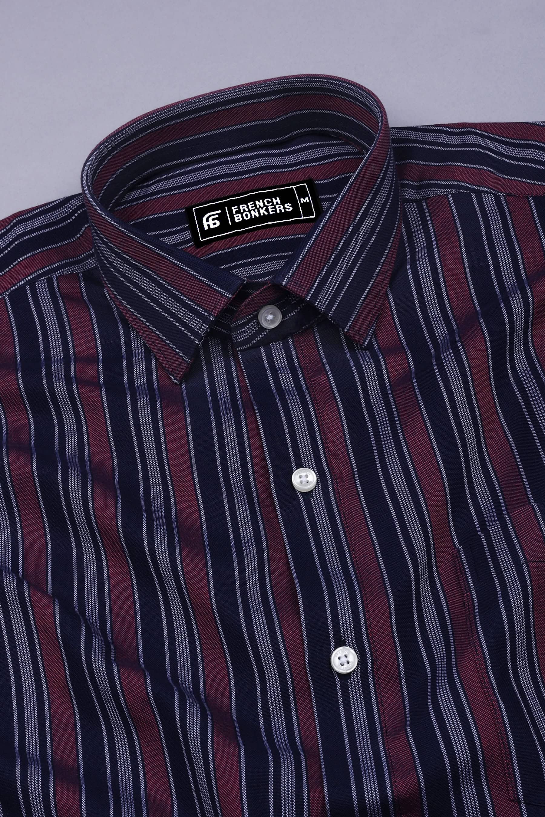 Navyblue With Red And White Stripe Cotton Shirt