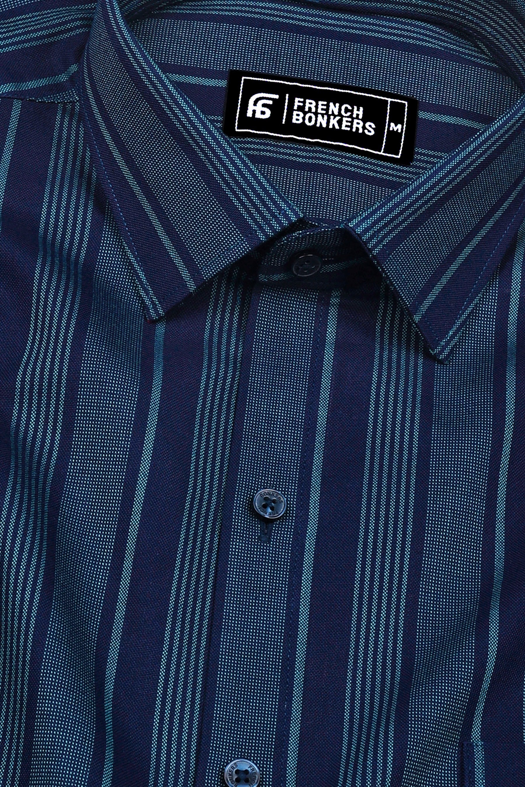 Navy Blue With Rama Green Stripe Cotton Shirt