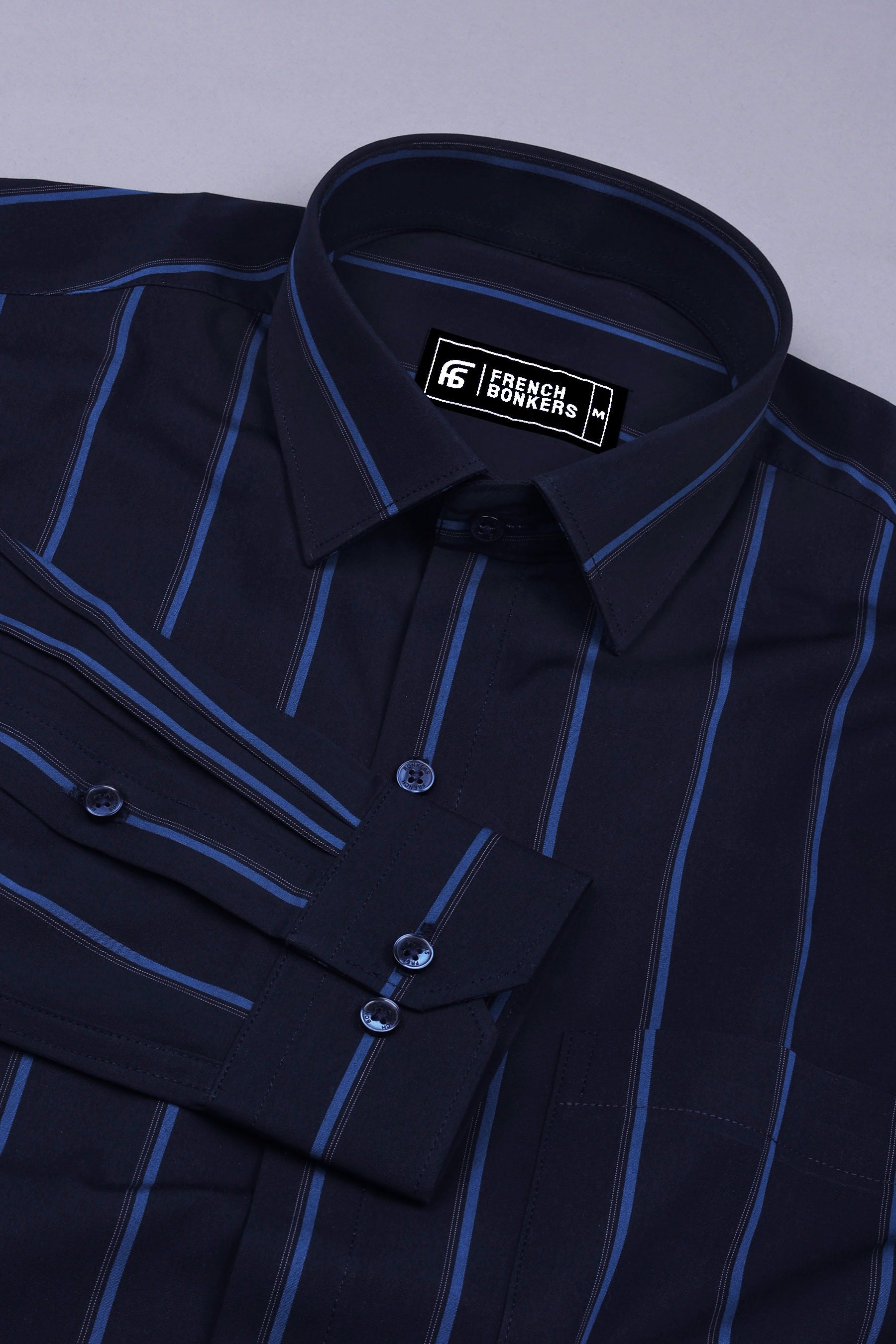 Black With Blue Stripe Cotton Shirt