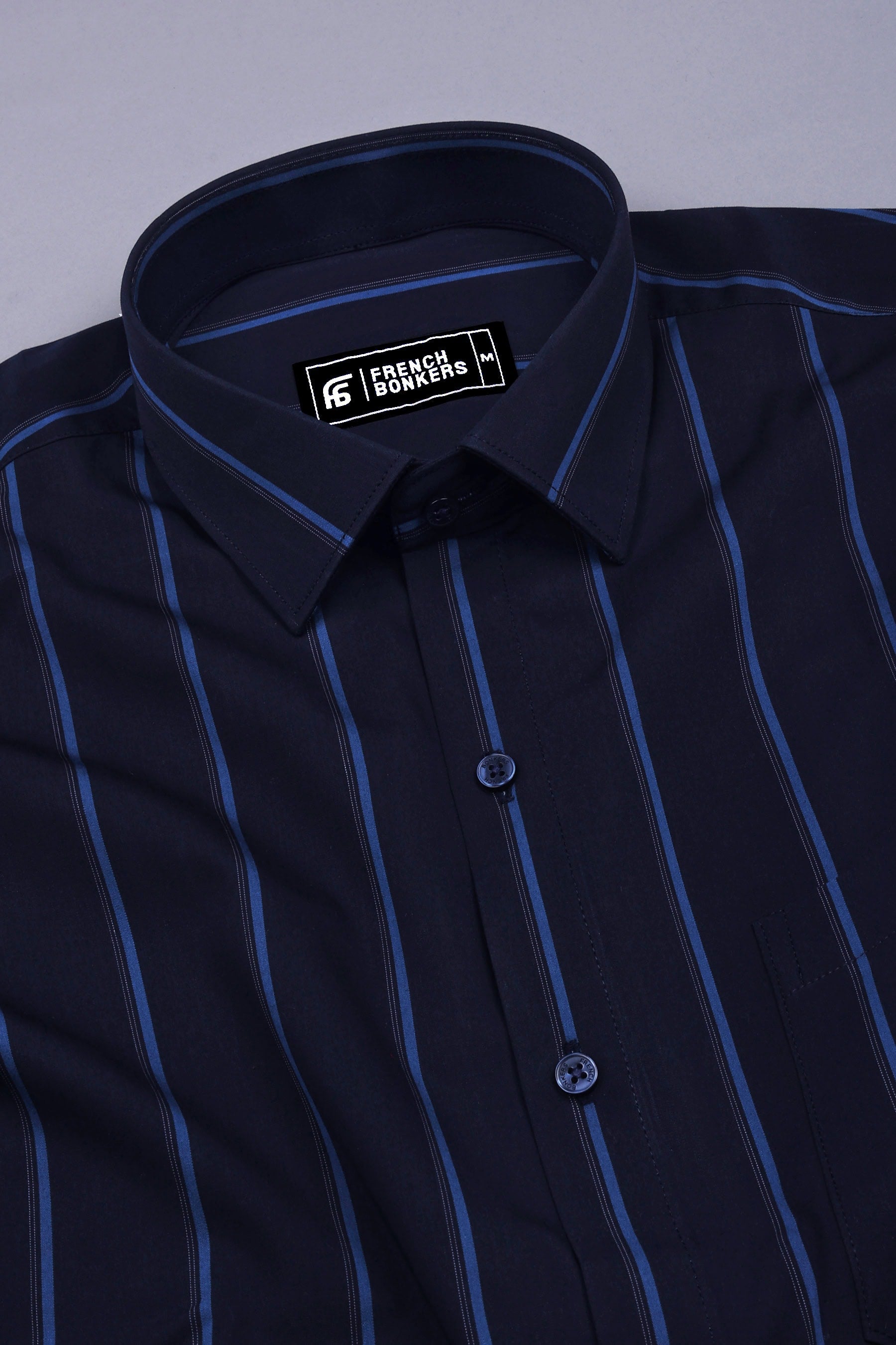 Black With Blue Stripe Cotton Shirt