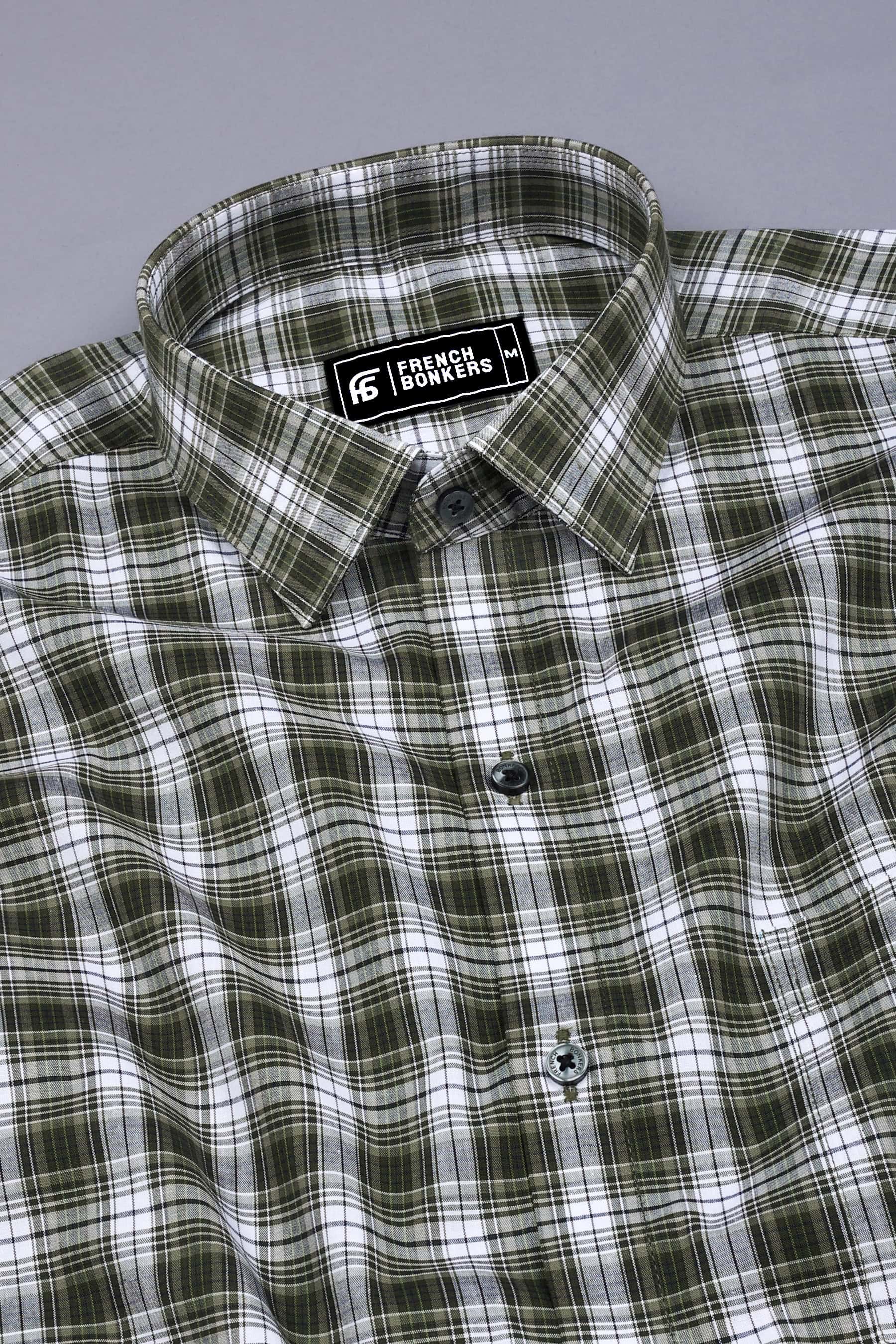 Green With White Check Shirt