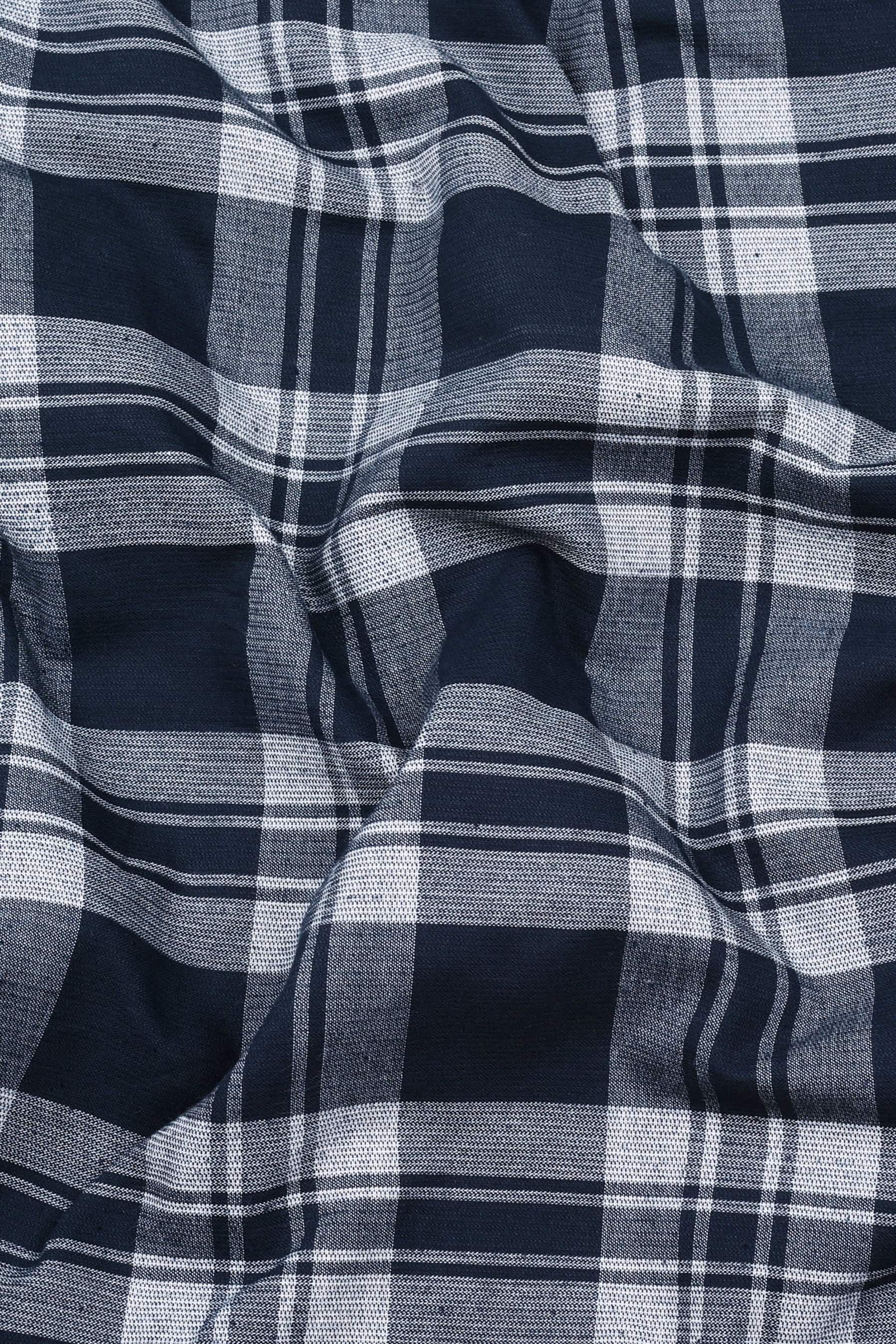 Navy Blue With White Windowpane Check Shirt