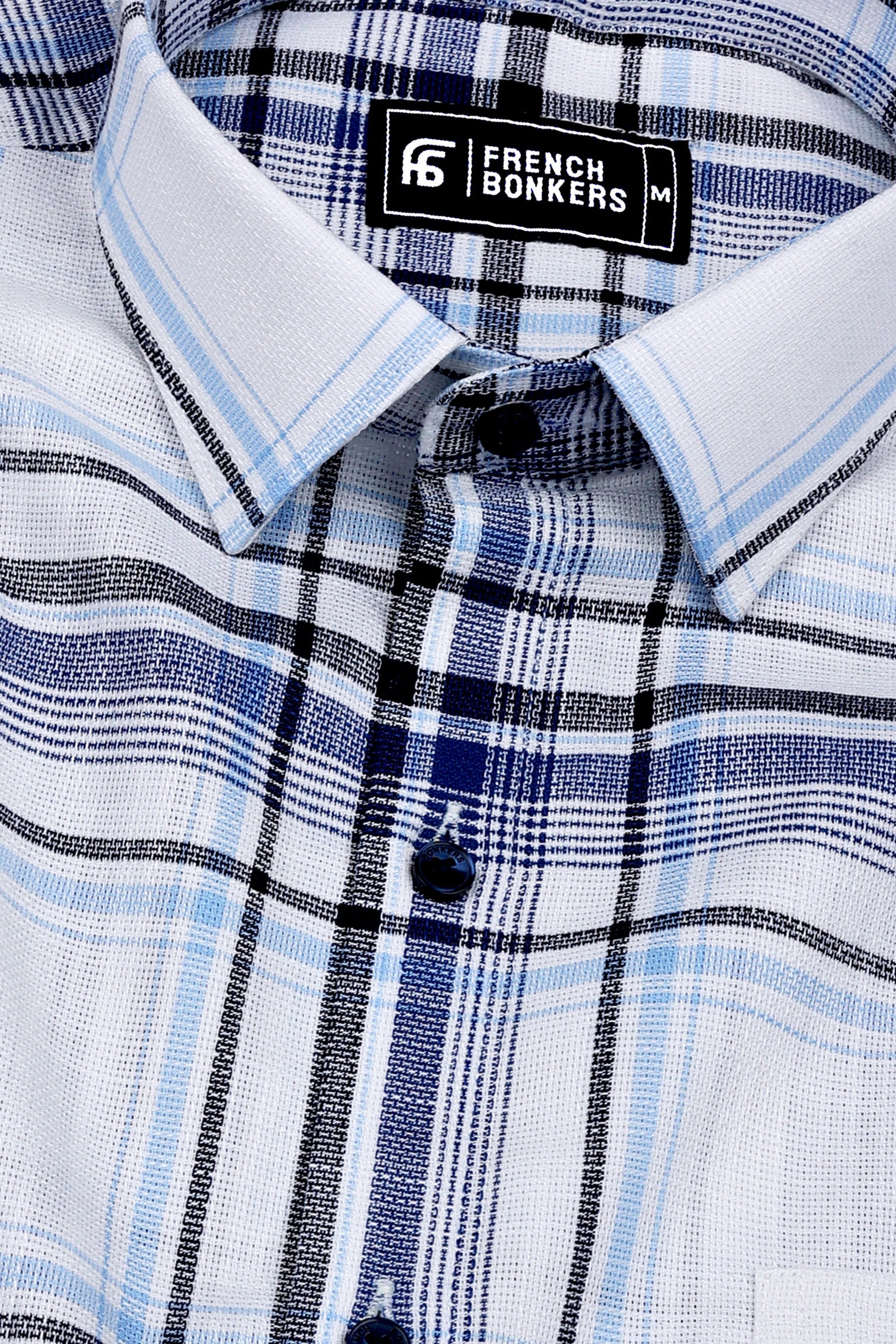White With Blue Windowpane Dobby Check Shirt
