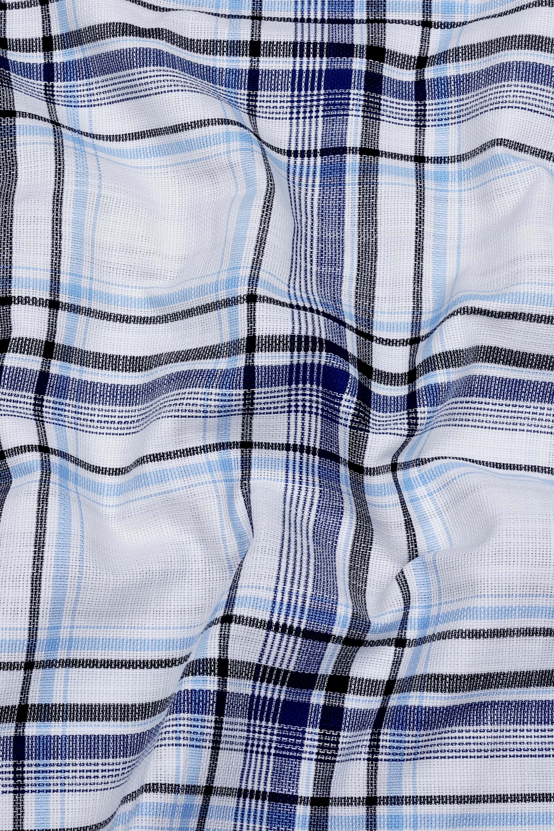 White With Blue Windowpane Dobby Check Shirt