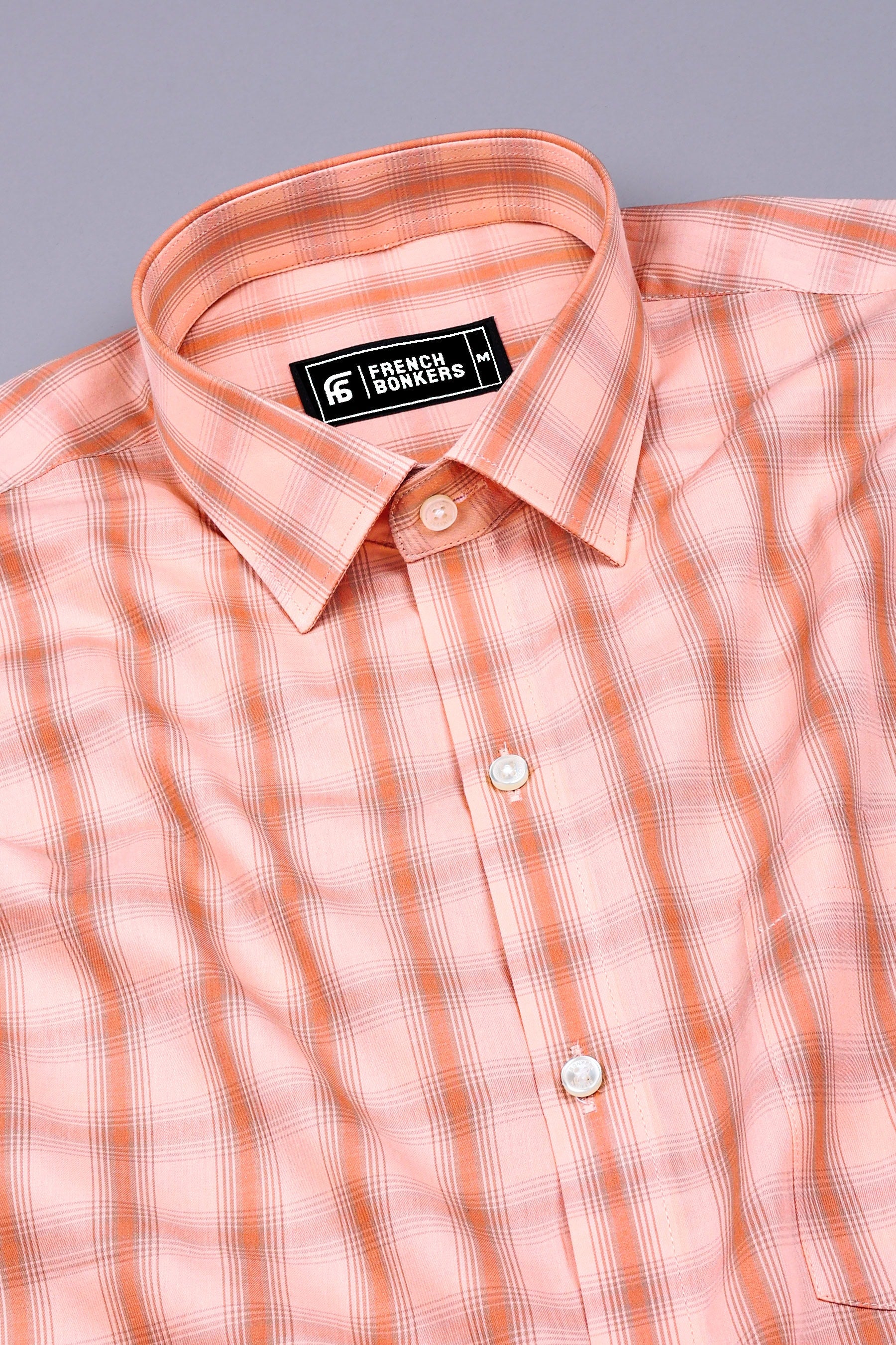Salmon Pink With Brown Buffalo Check Shirt