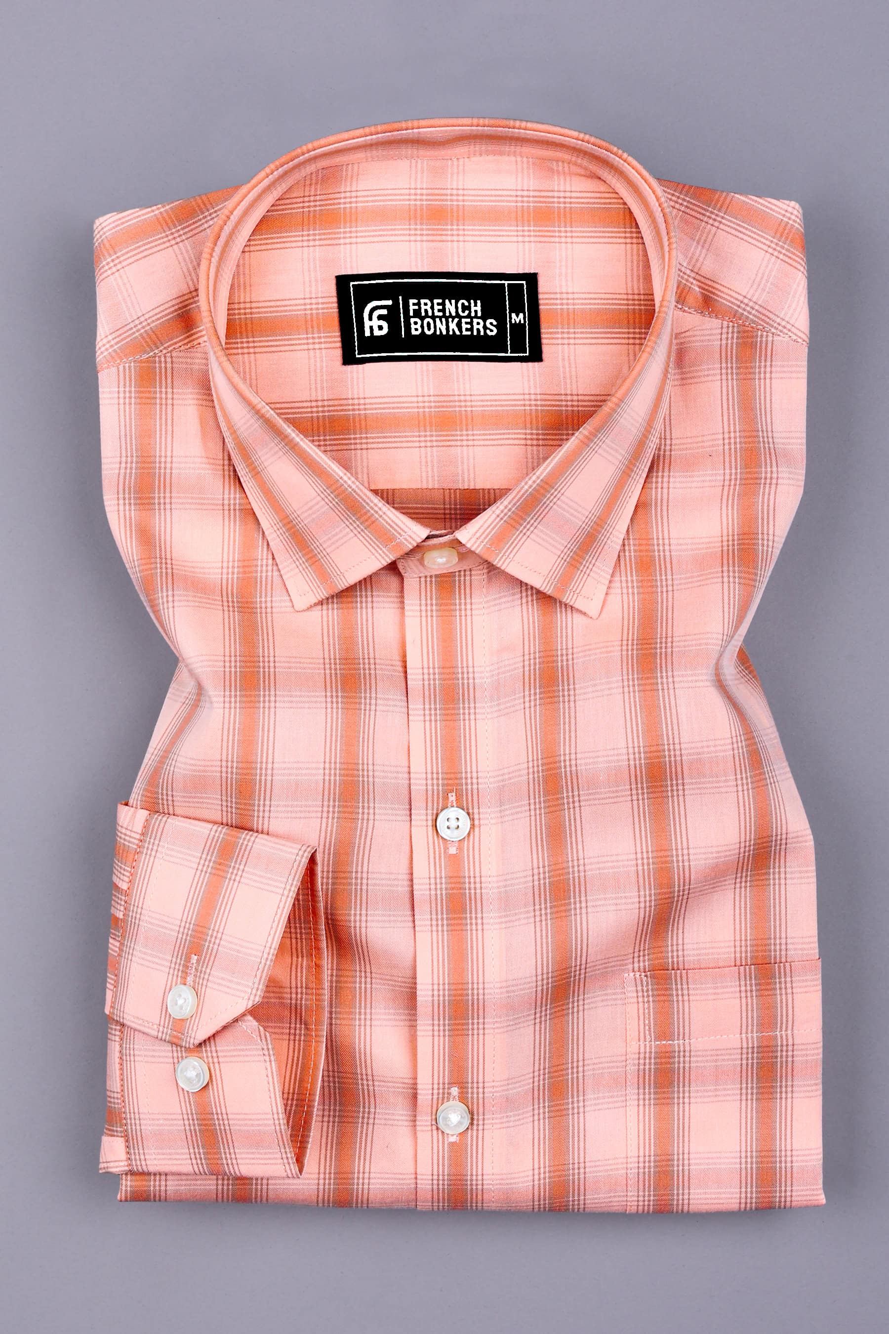 Salmon Pink With Brown Buffalo Check Shirt