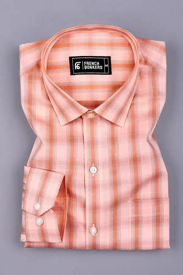 Salmon Pink With Brown Buffalo Check Shirt