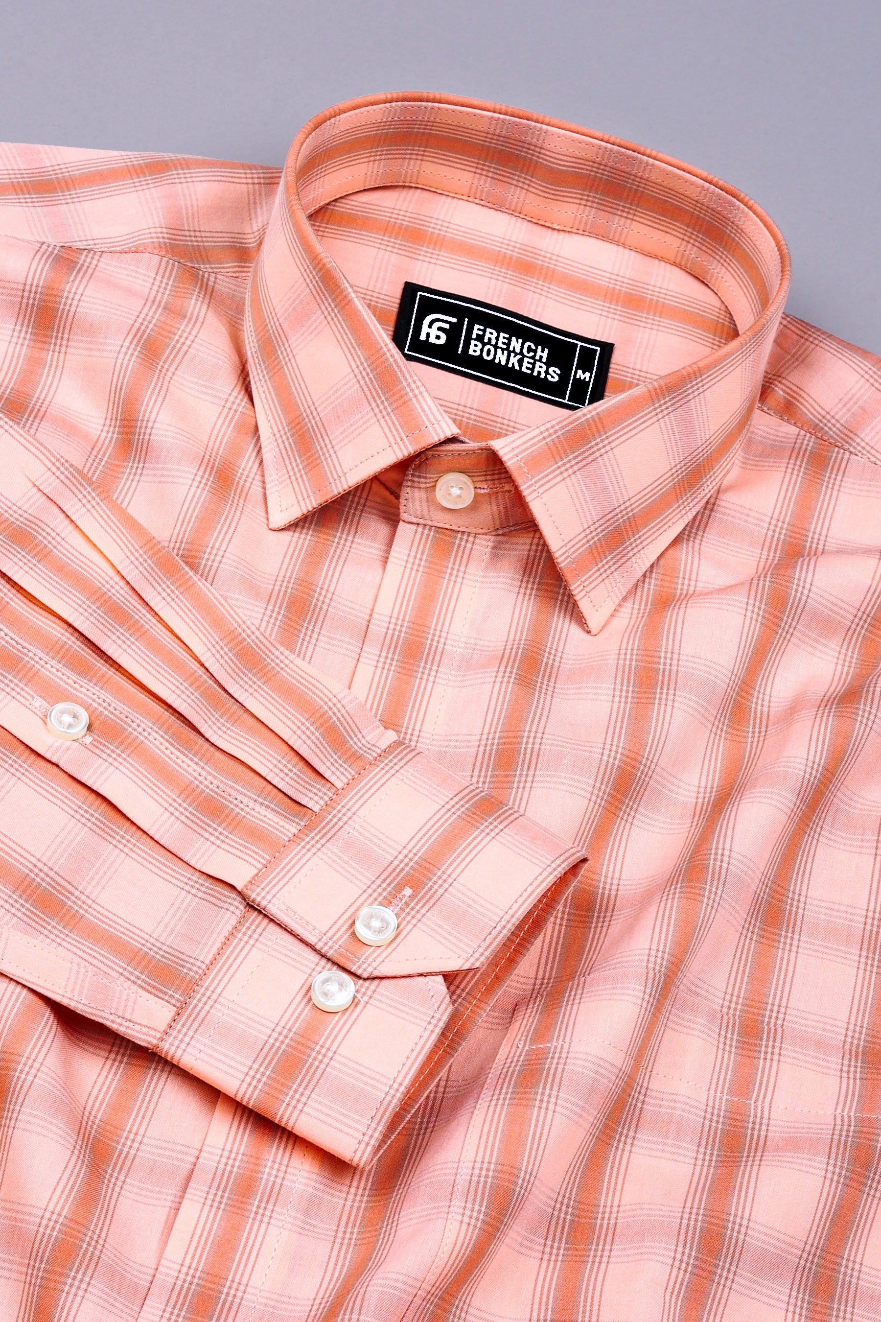 Salmon Pink With Brown Buffalo Check Shirt