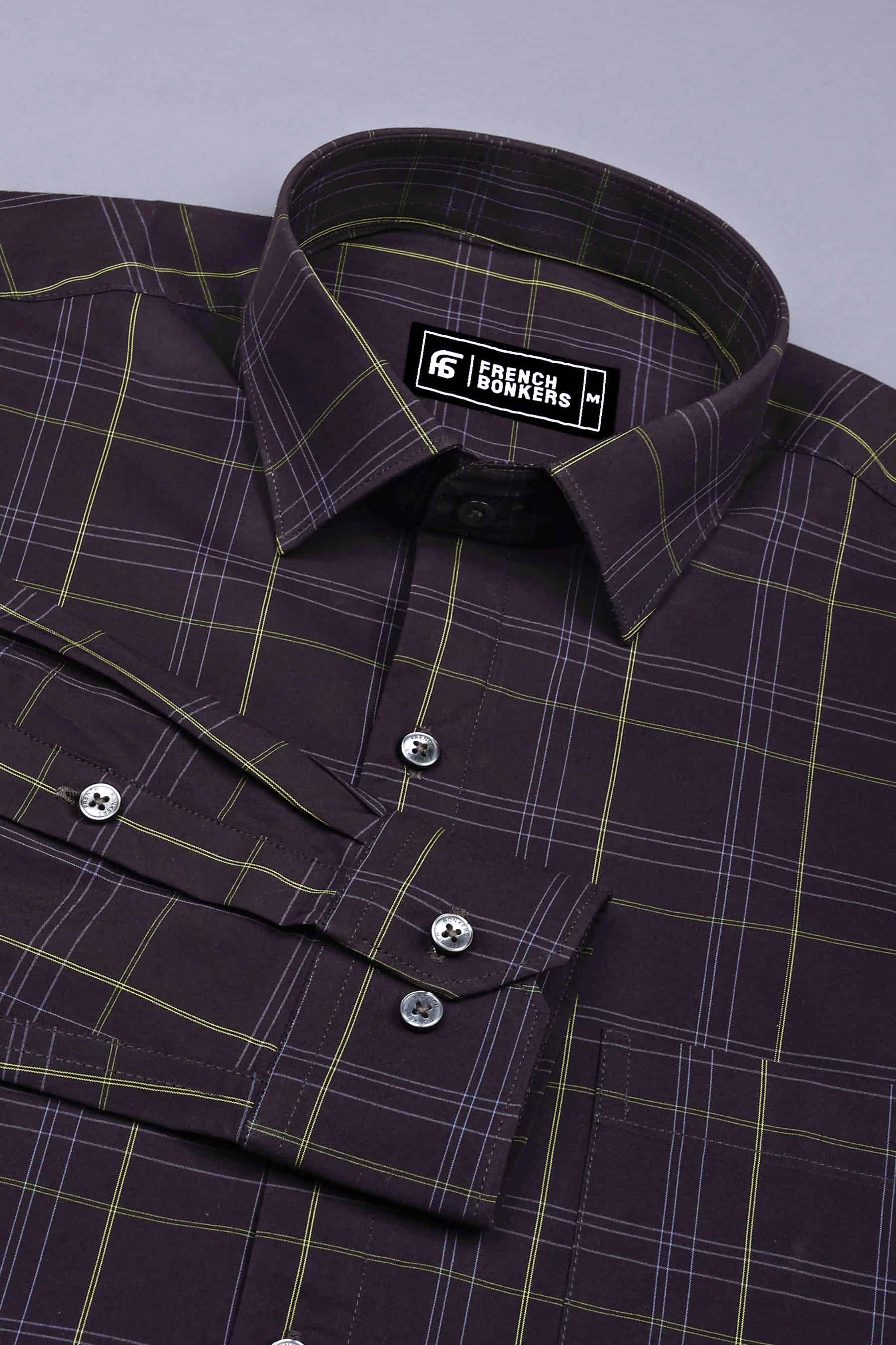 Blue with white pin check cotton shirt