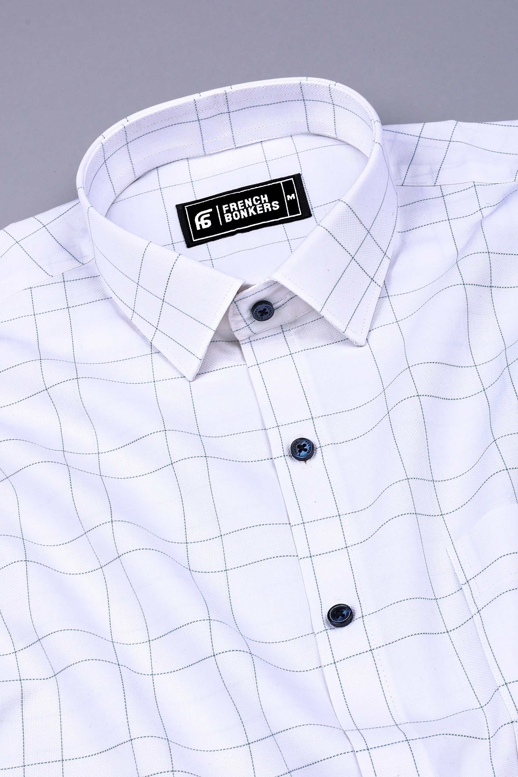 White with Rama green Windowpane Check Shirt