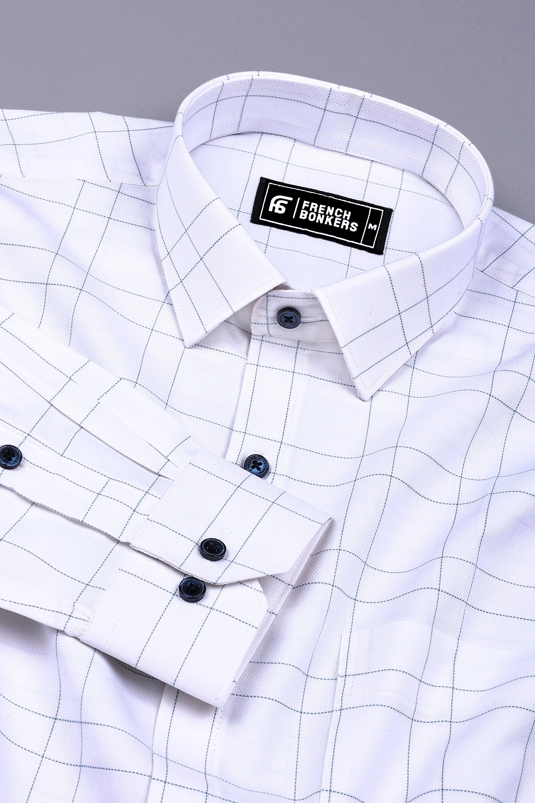 White with Rama green Windowpane Check Shirt
