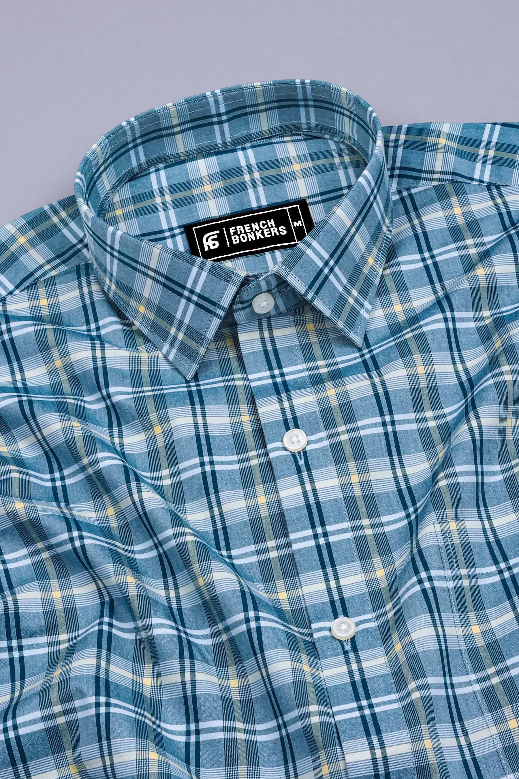 Blue With Multicolor Check Cotton Shirt