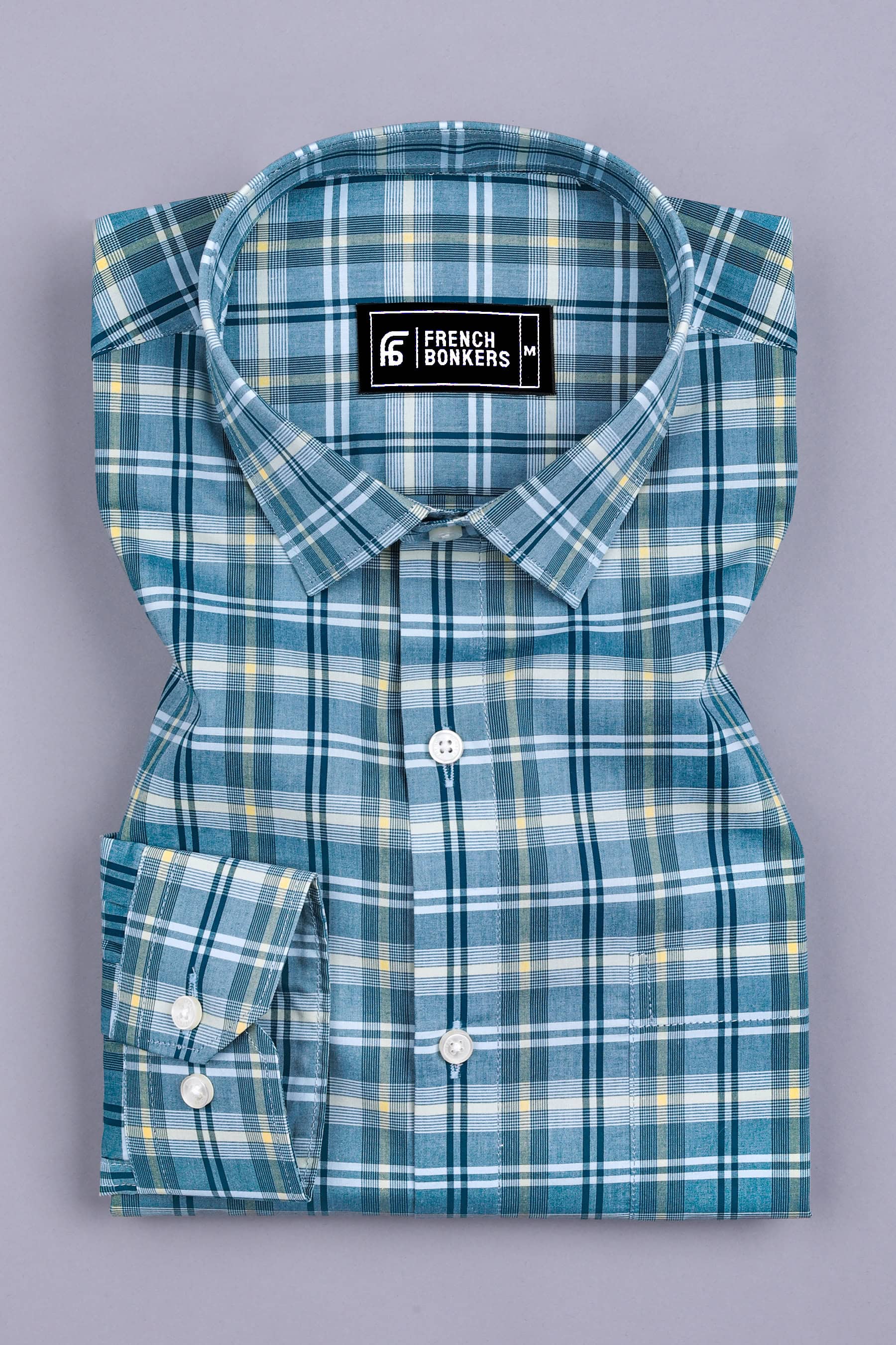 Blue With Multicolor Check Cotton Shirt