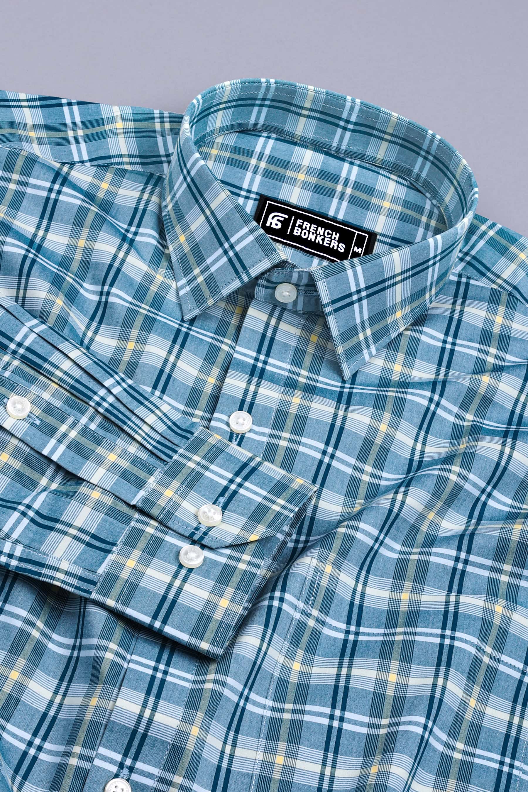 Blue With Multicolor Check Cotton Shirt