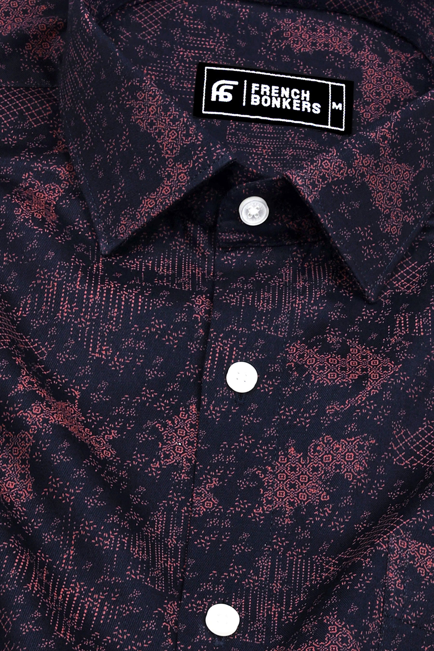 Navyblue With Brown Printed Cotton Shirt