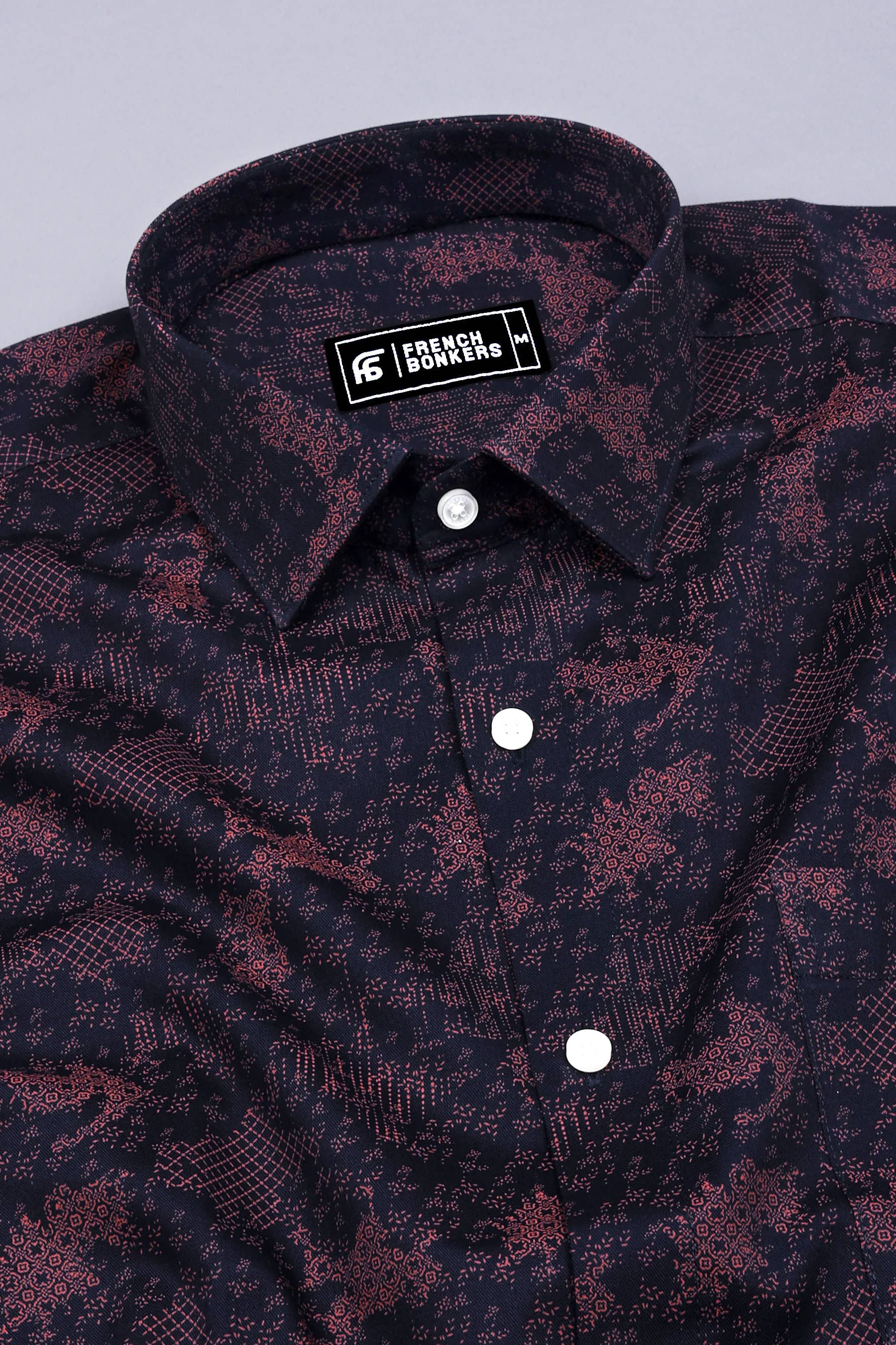 Navyblue With Brown Printed Cotton Shirt