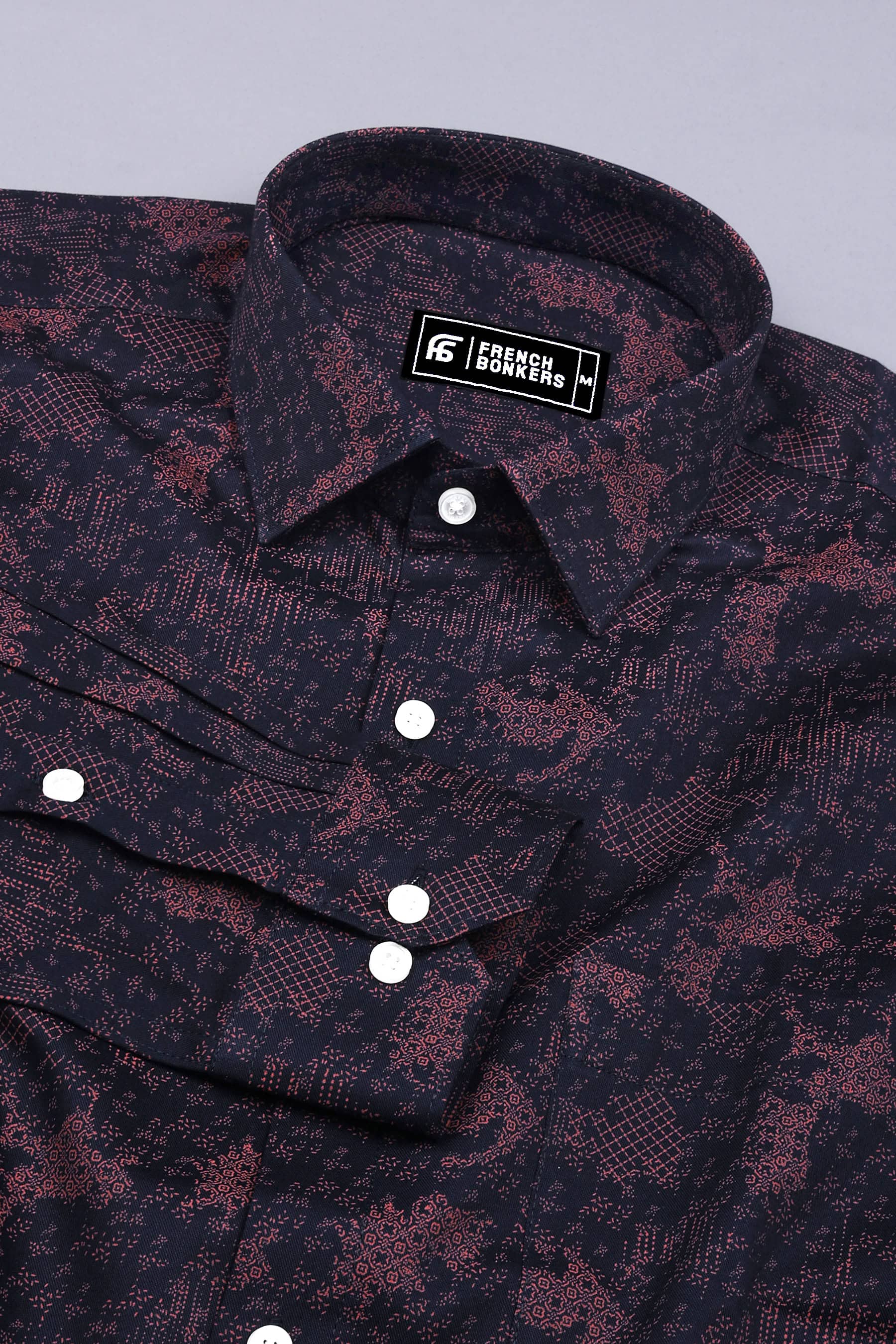 Navyblue With Brown Printed Cotton Shirt