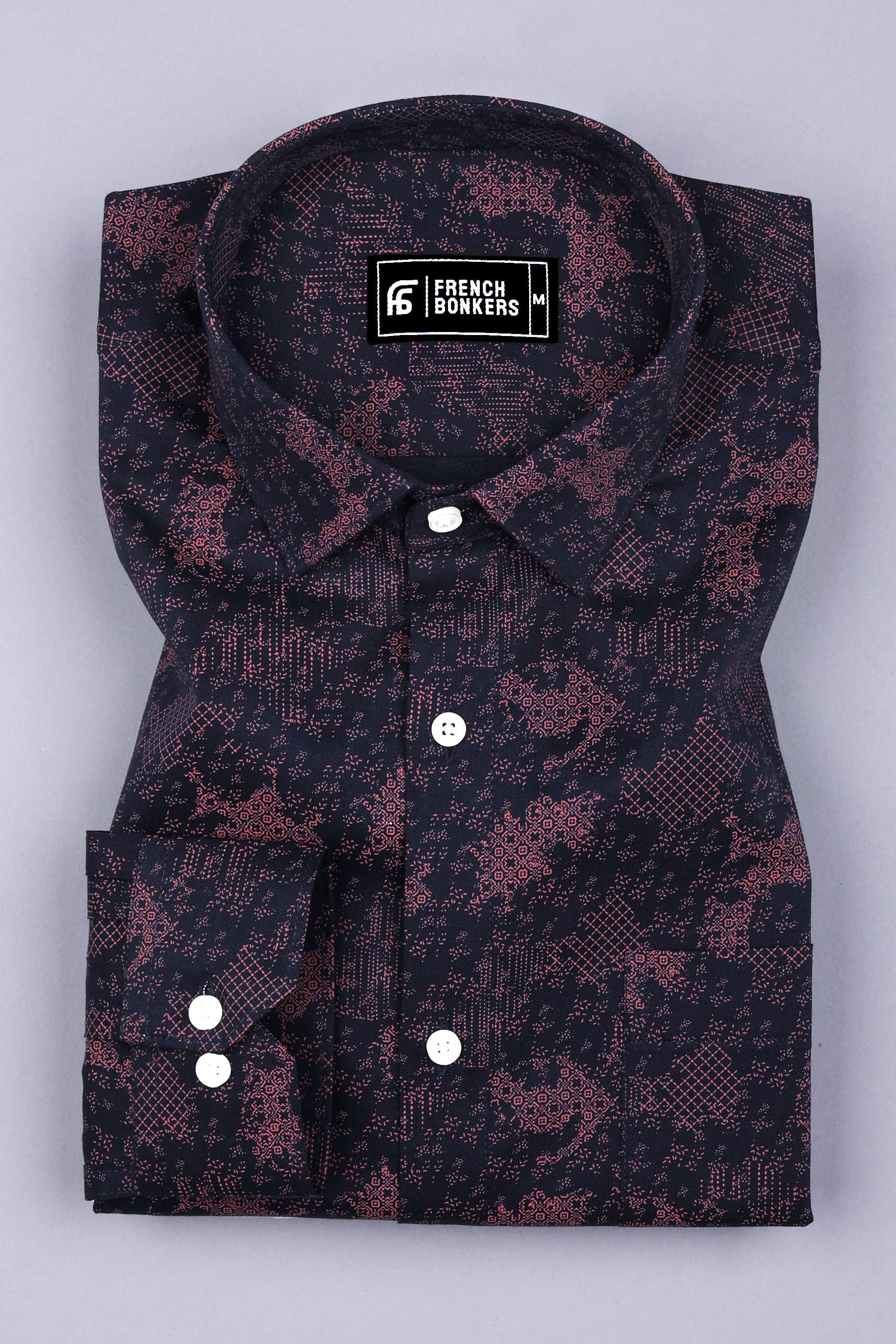 Navyblue With Brown Printed Cotton Shirt