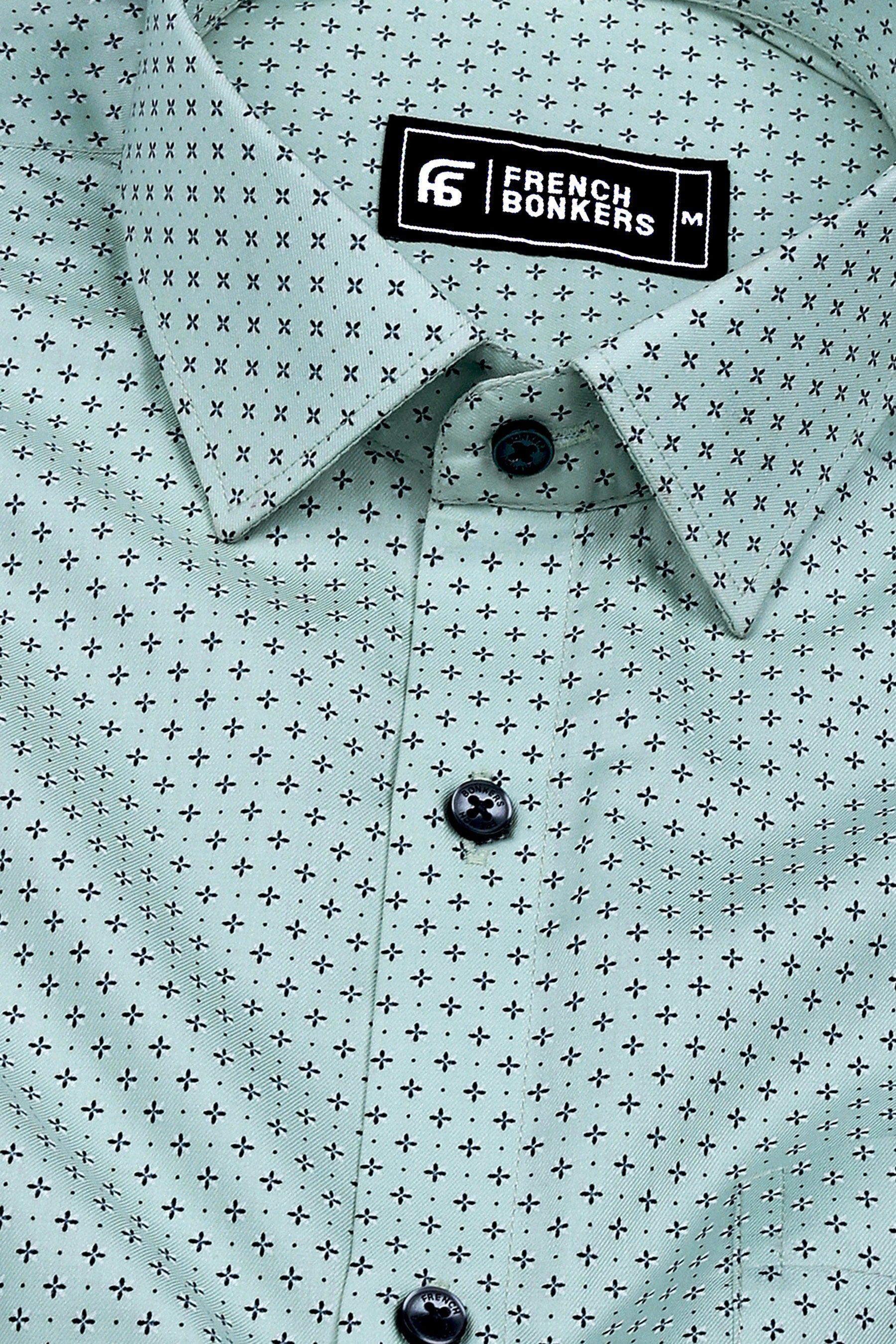 Light Green With Black And White Print Shirt