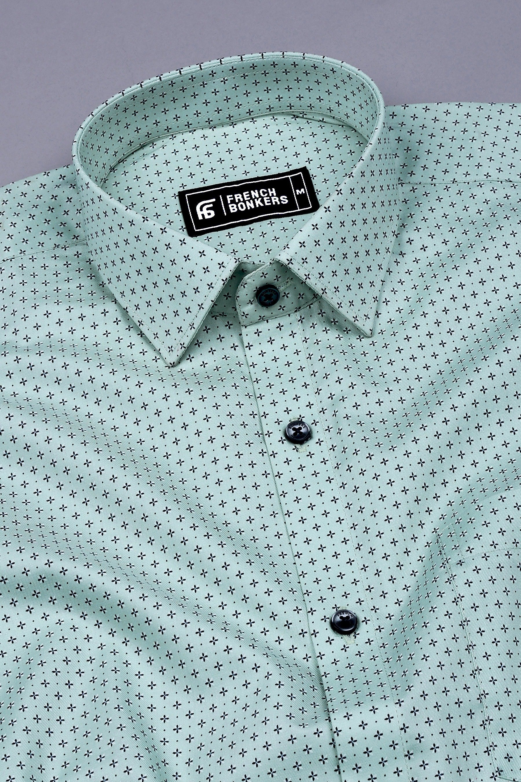Light Green With Black And White Print Shirt