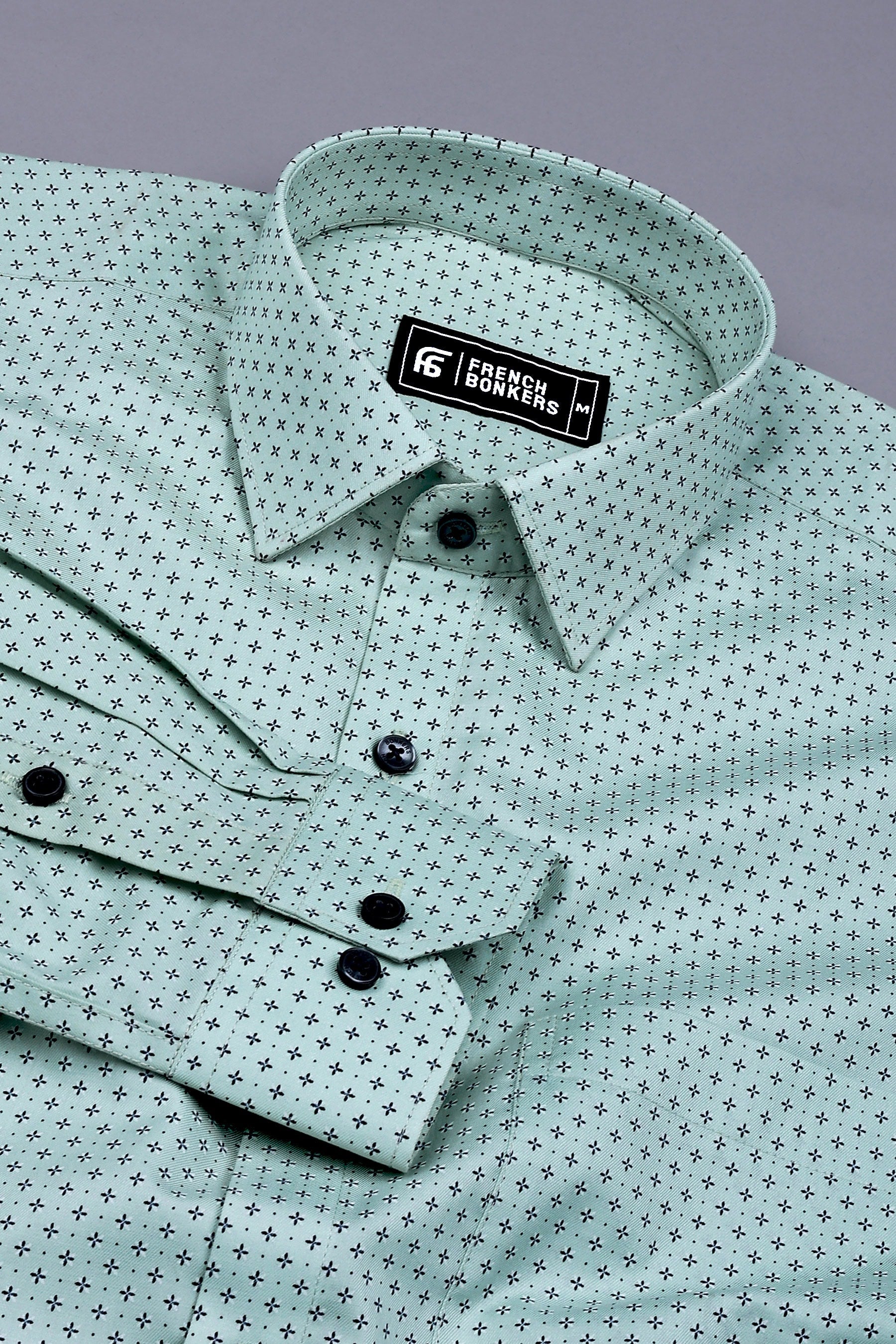 Light Green With Black And White Print Shirt