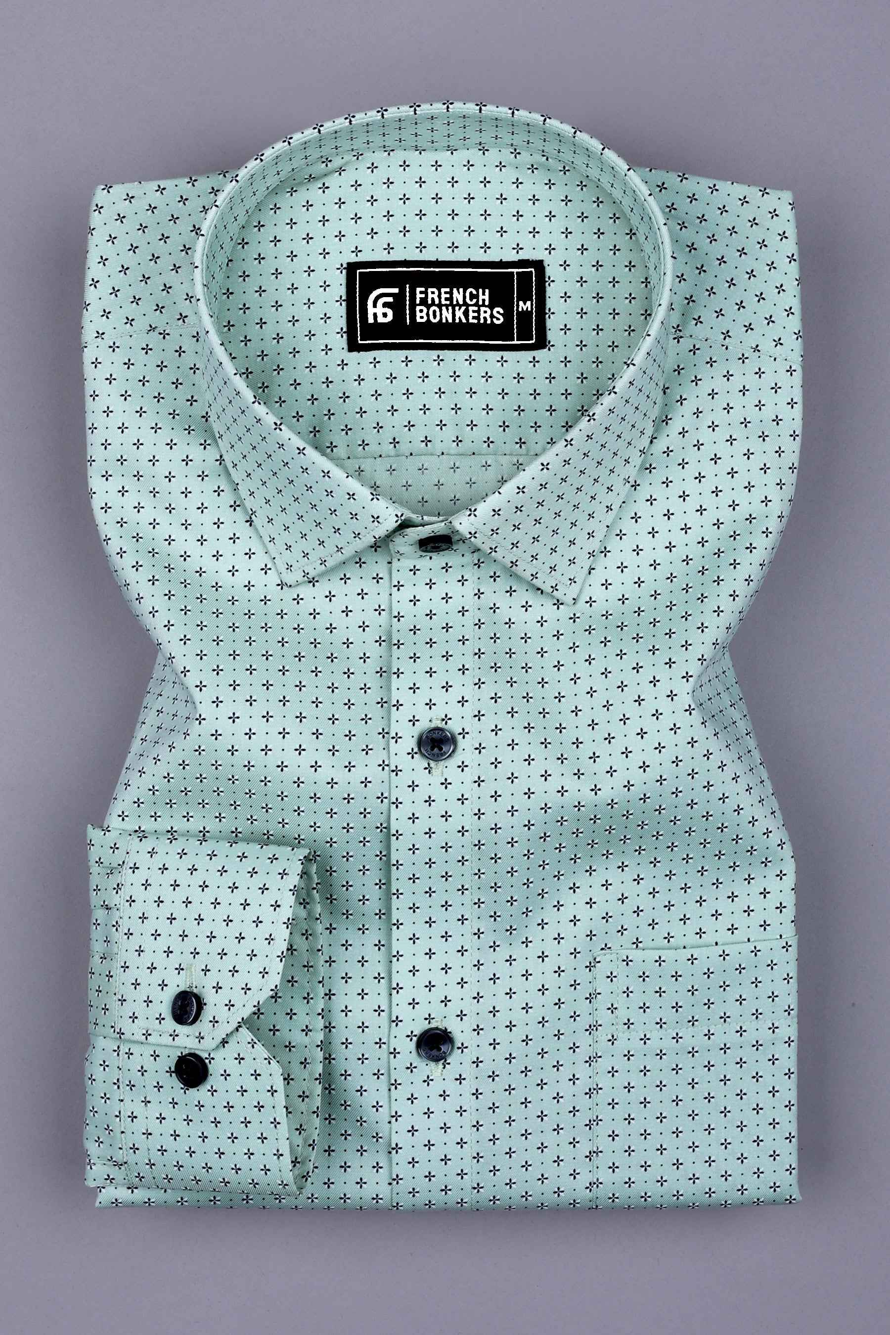 Light Green With Black And White Print Shirt