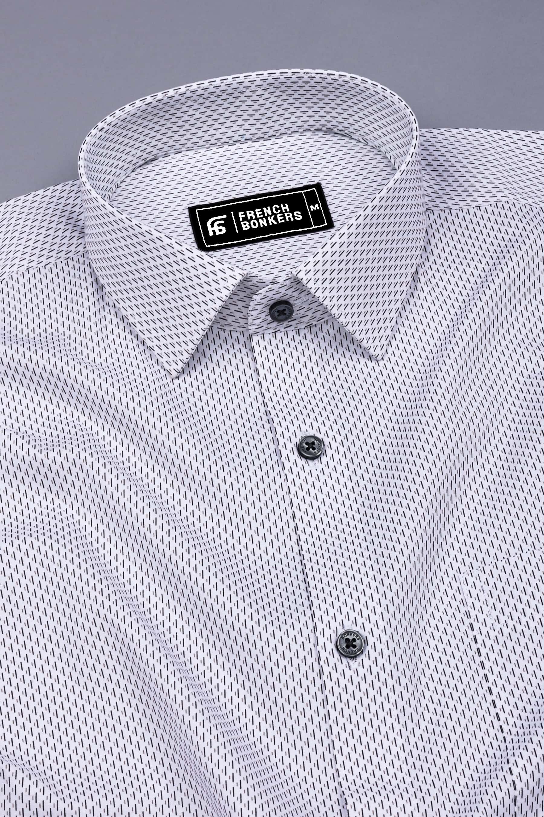 White With Black Printed Cotton Shirt