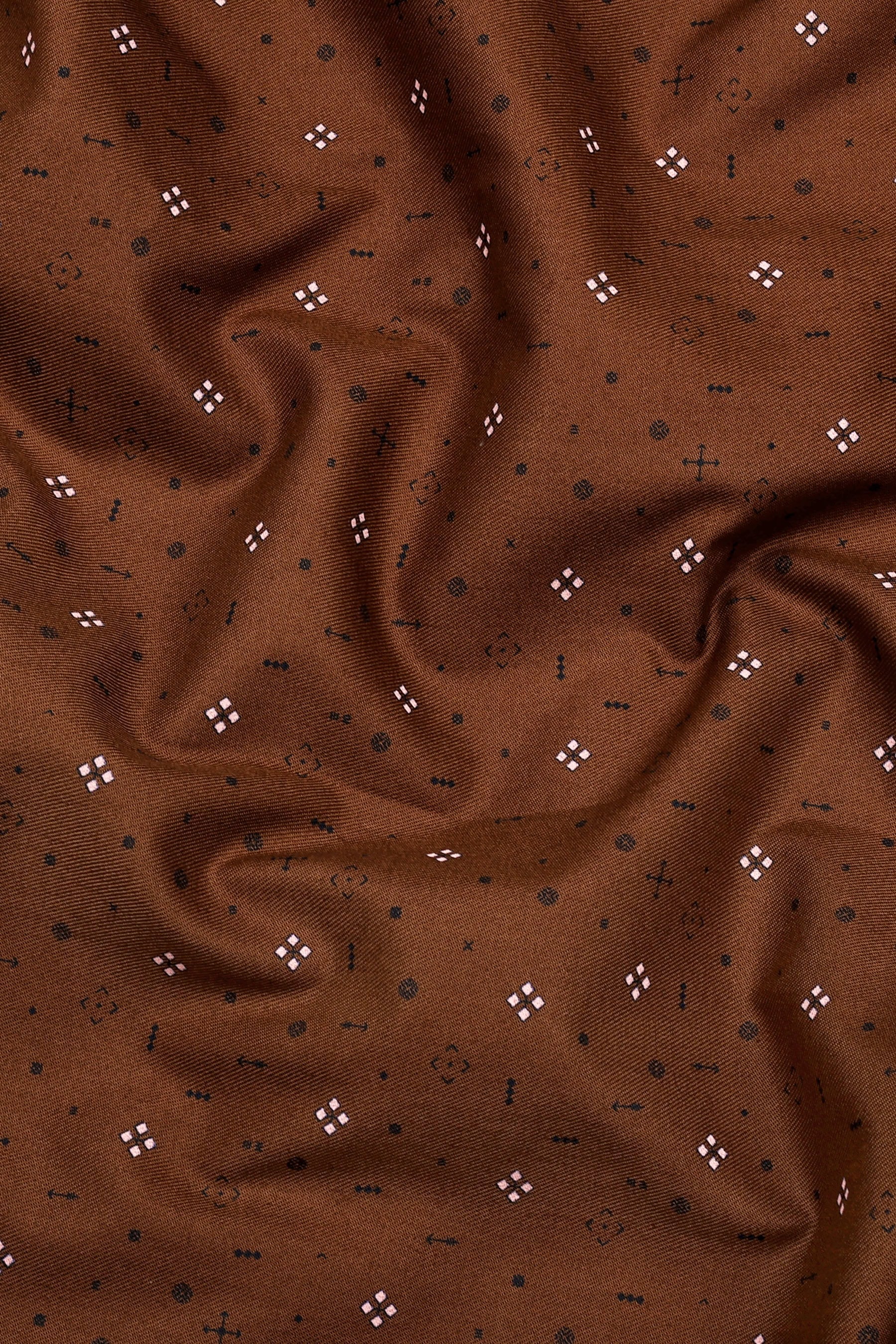 Pecan Brown Twill Printed Cotton Shirt