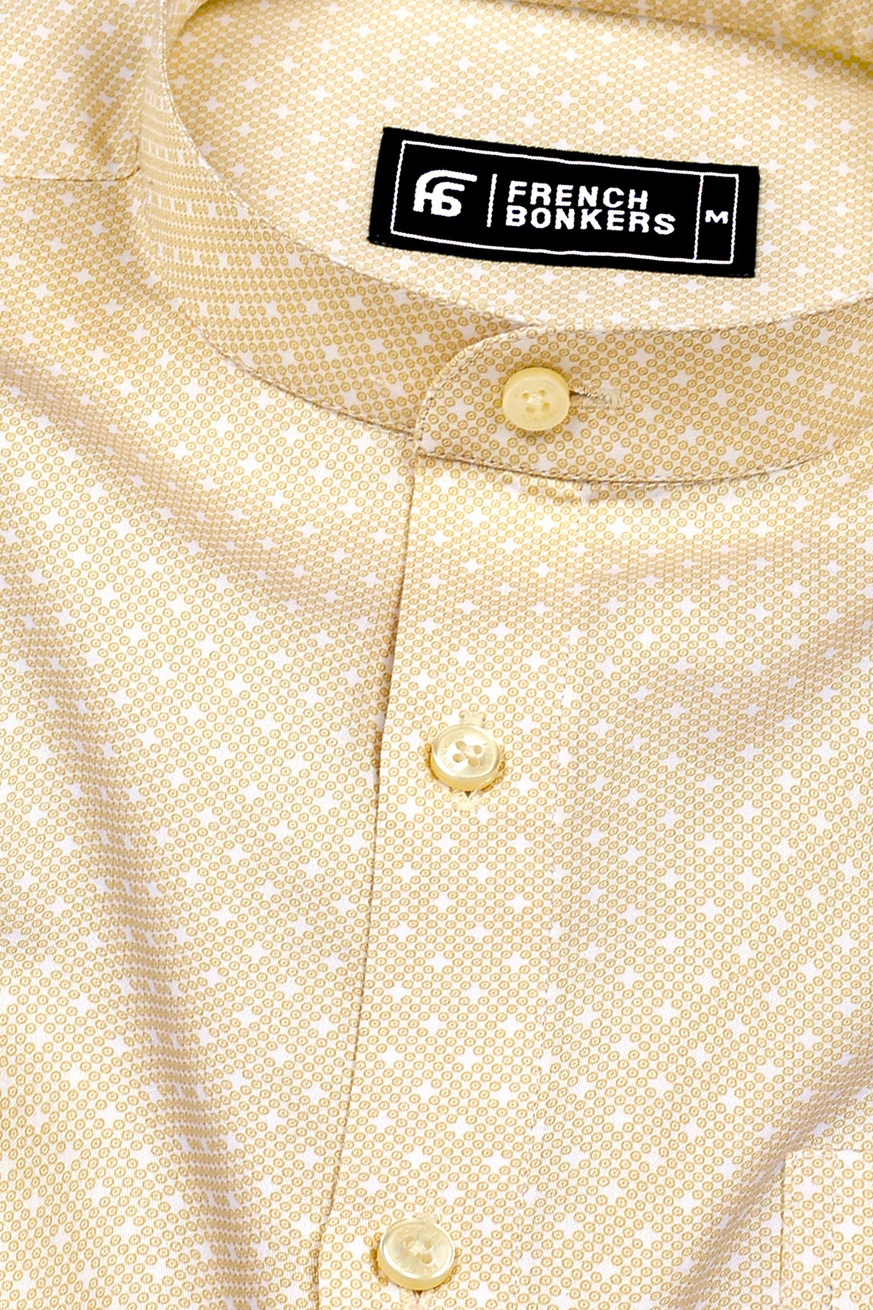 Light Yellow With White Diamond Printed Cotton Shirt