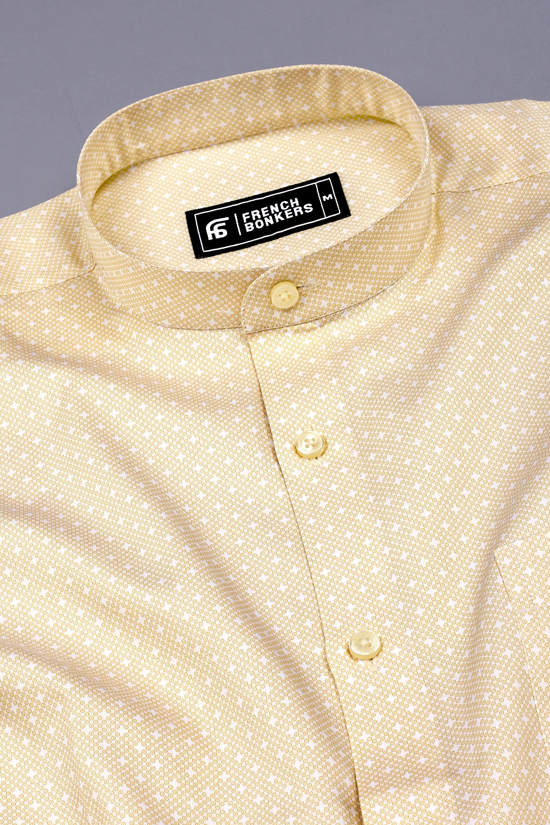 Light Yellow With White Diamond Printed Cotton Shirt