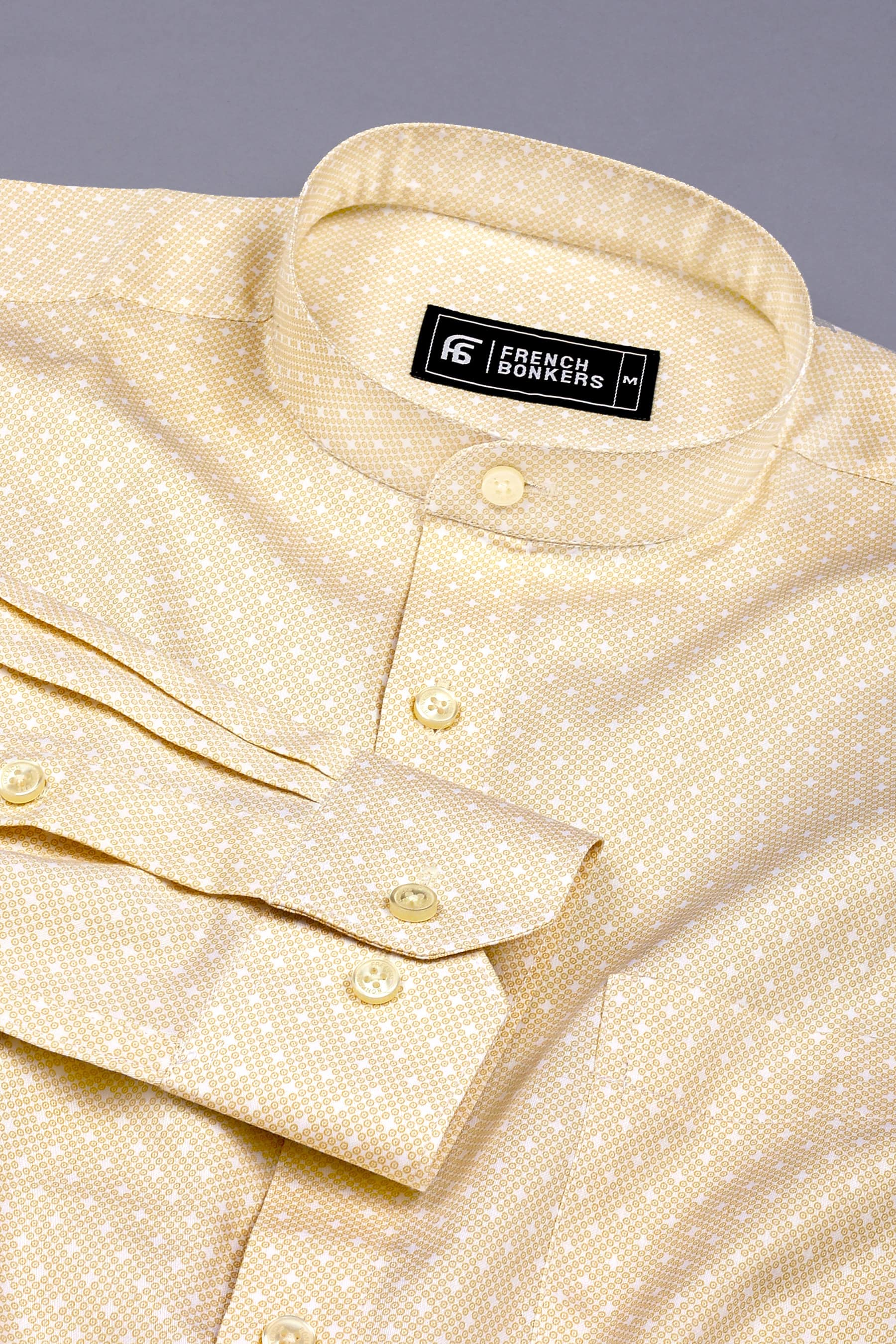 Light Yellow With White Diamond Printed Cotton Shirt